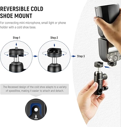 Miniatura 5 de NEEWER Paquete de 2 adaptadores de montaje de soporte de luz con zapata fría, mini cabeza de bola de tornillo de 14 pulgadas, placa de montaje