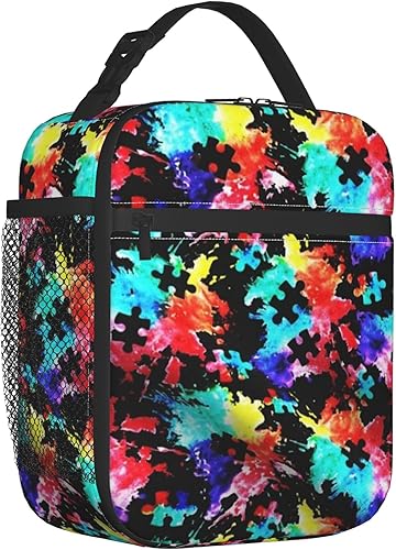 Lonchera con patrón de conciencia sobre el autismo para hombres y mujeres, contenedor de comestibles para picnic, playa, trabajo, organizador de