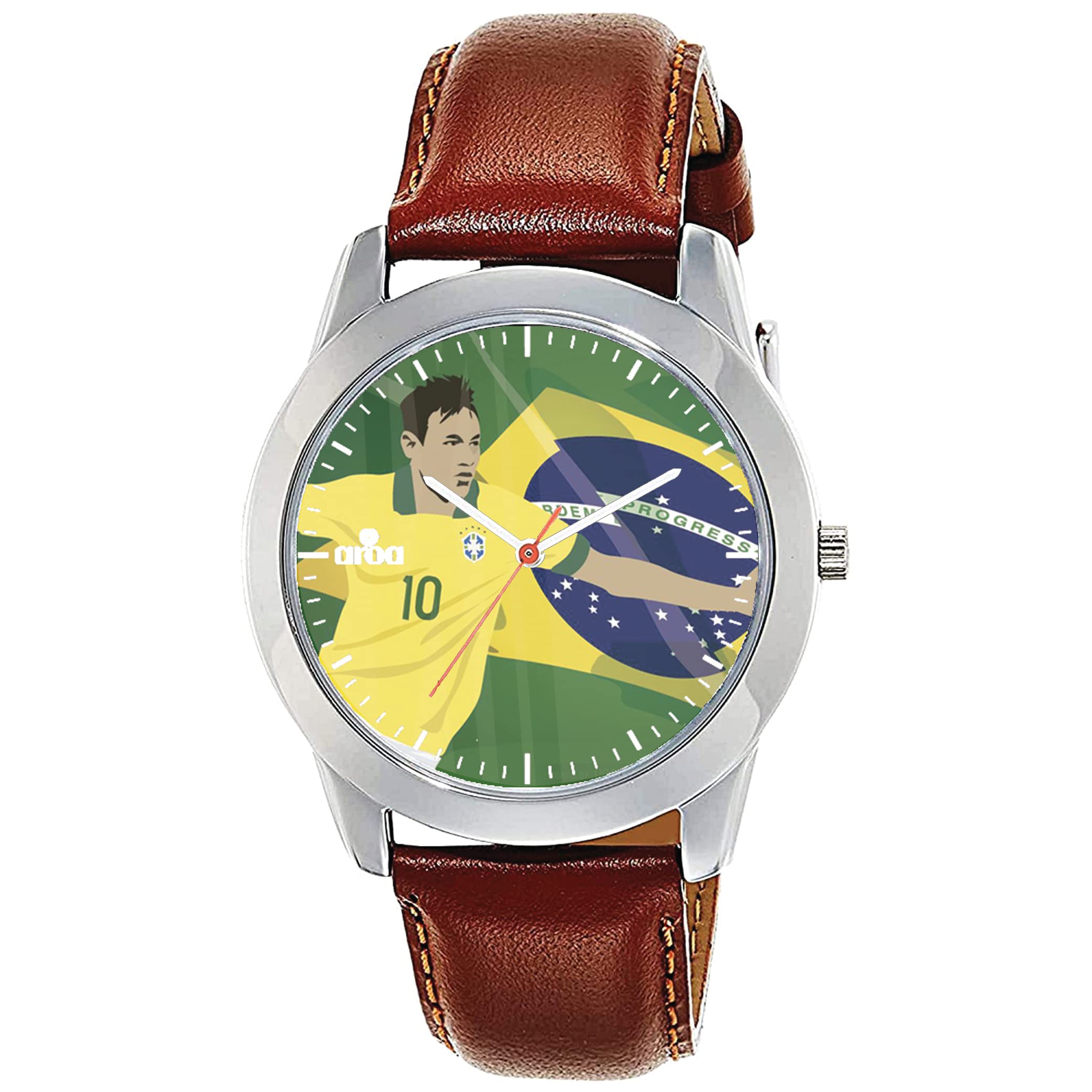 AROA Watch New Watch for Football Player Neymar with Brazil Flag Metal Type Analog Brown Strap Watch Beige Dial for Men Stylish Watch for Boys (B0C1ZZ6XG2) Amazon Price History, Amazon Price Tracker