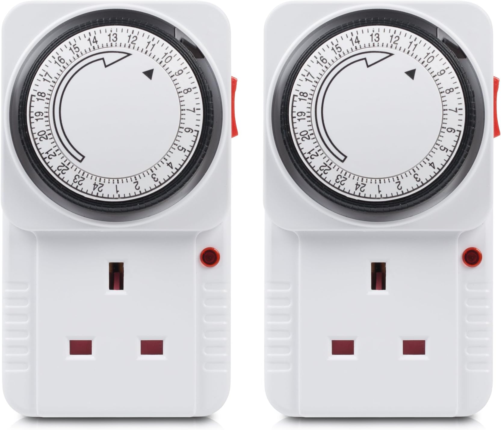 HBN 24 Hour Programmable Mechanical Timer Plug Switch, Energy Saving UK Plug-in Indoor Timer Socket for Lights, Lamp and Home Appliances (13A/3120W, 2 Pack)