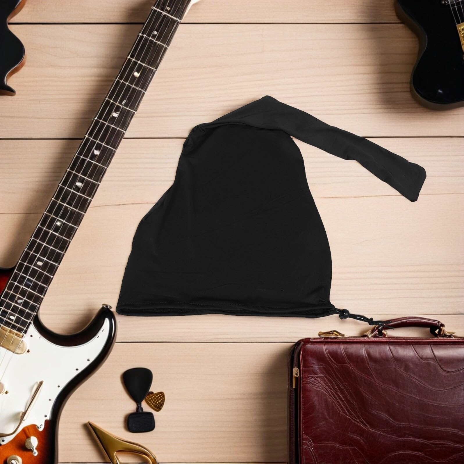 Universelle Gitarrendecke aus Schwarzem Polyester für Akustische und E-Gitarren Staubschutzhülle mit Kordelzug und Praktischem Reise Design für Täglichen Schutz
