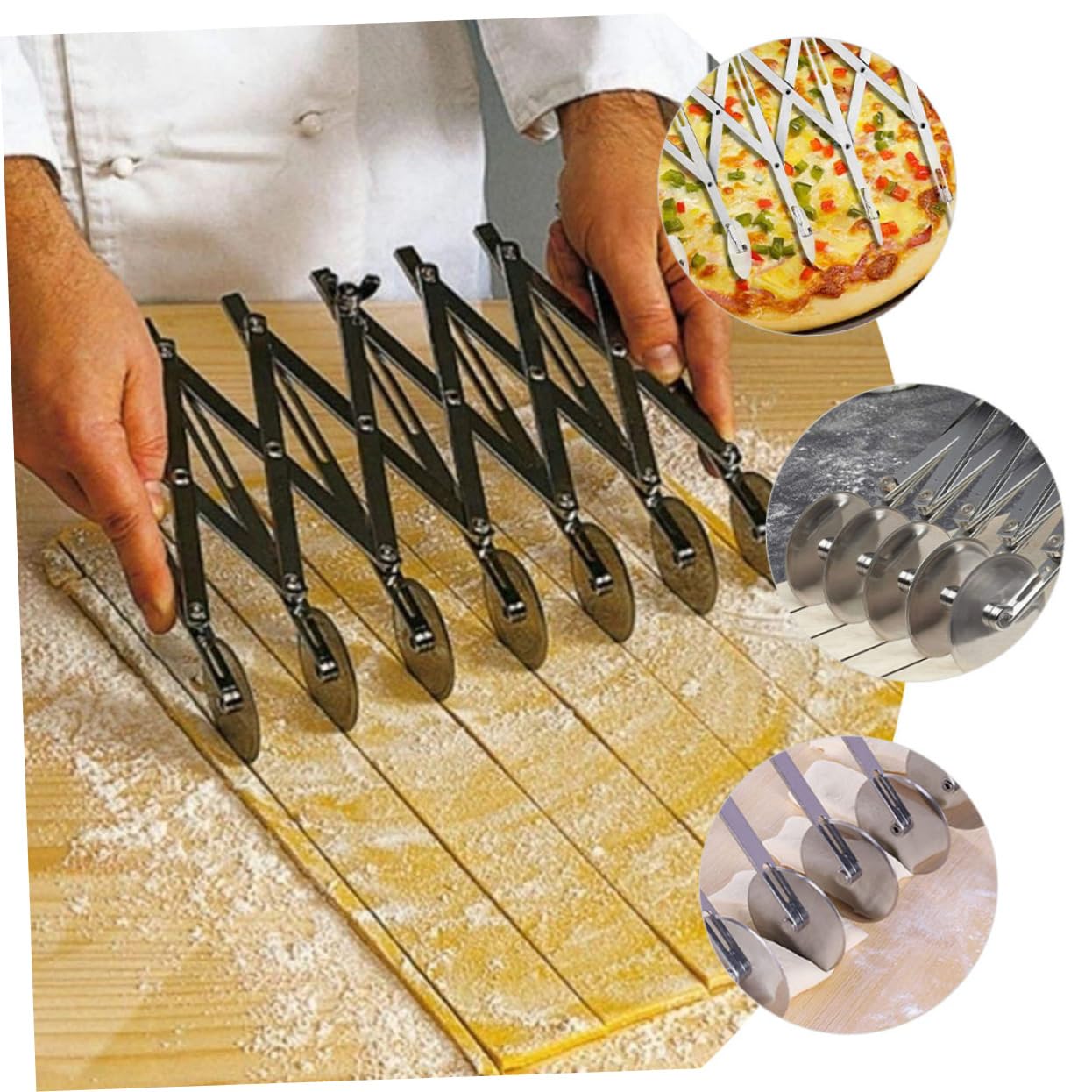 Amosfun Couteau Pâtisserie 5 Roues en Acier Inoxydable Argenté, Coupe-pâte Ajustable, Outil Essentiel Cuisine Moderne, Trancheuse à Pizza Pratique et Résistante Lave-vaisselle