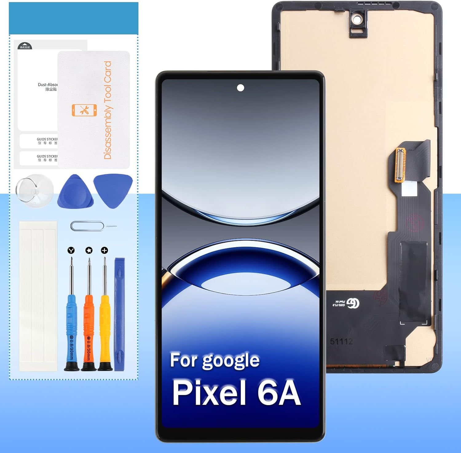 TFT Screen Replacement for Google Pixel 6A GX7AS GB62Z G1AZG 6.1" LCD Display Touch Digitizer Full Assembly with Frame (No Fingerprint)