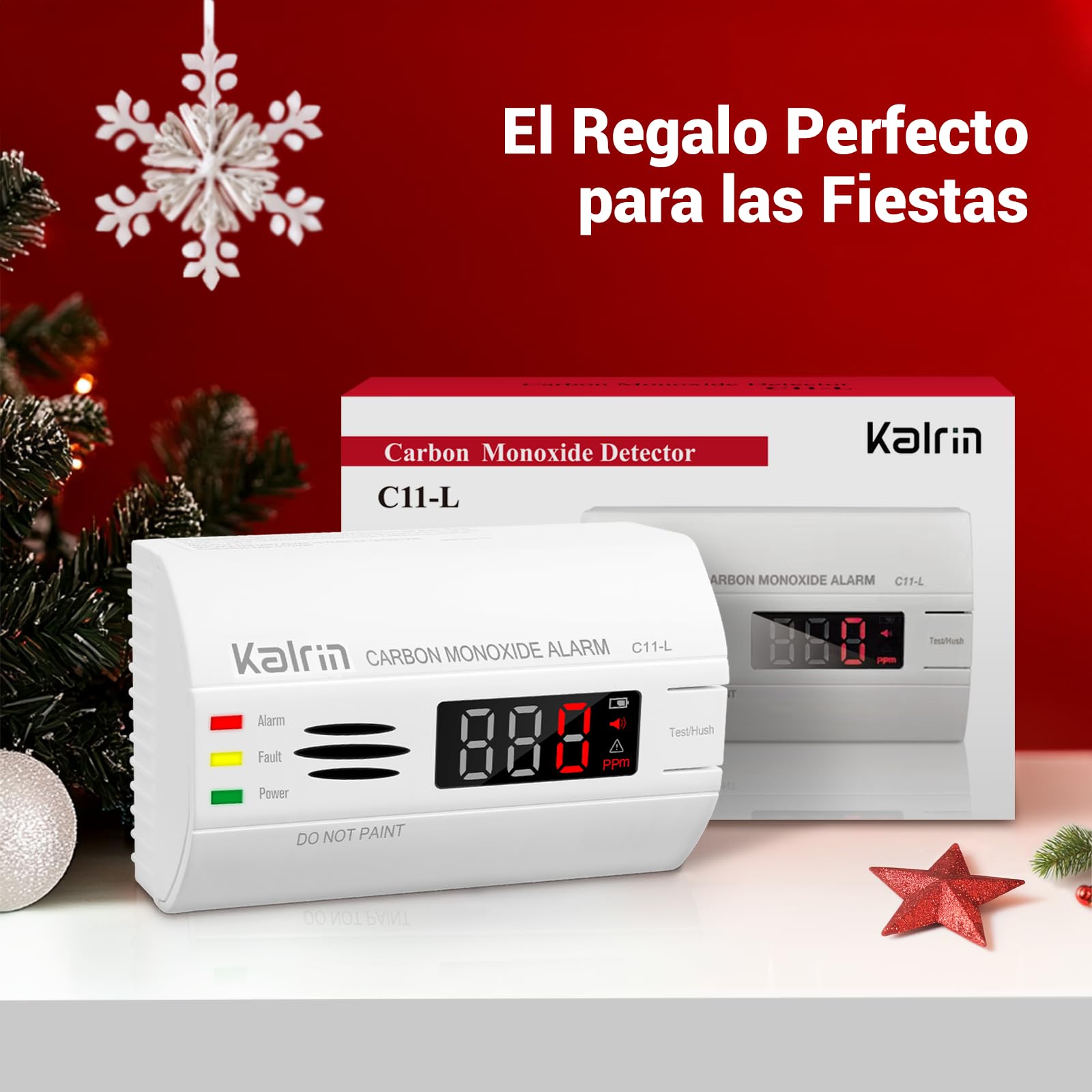 Kalrin Detector de monóxido de Carbono, Detector de CO con 10 años de duración del Sensor, Pantalla LED contra Incendios para Casas, Dormitorios y Hoteles, EN50291