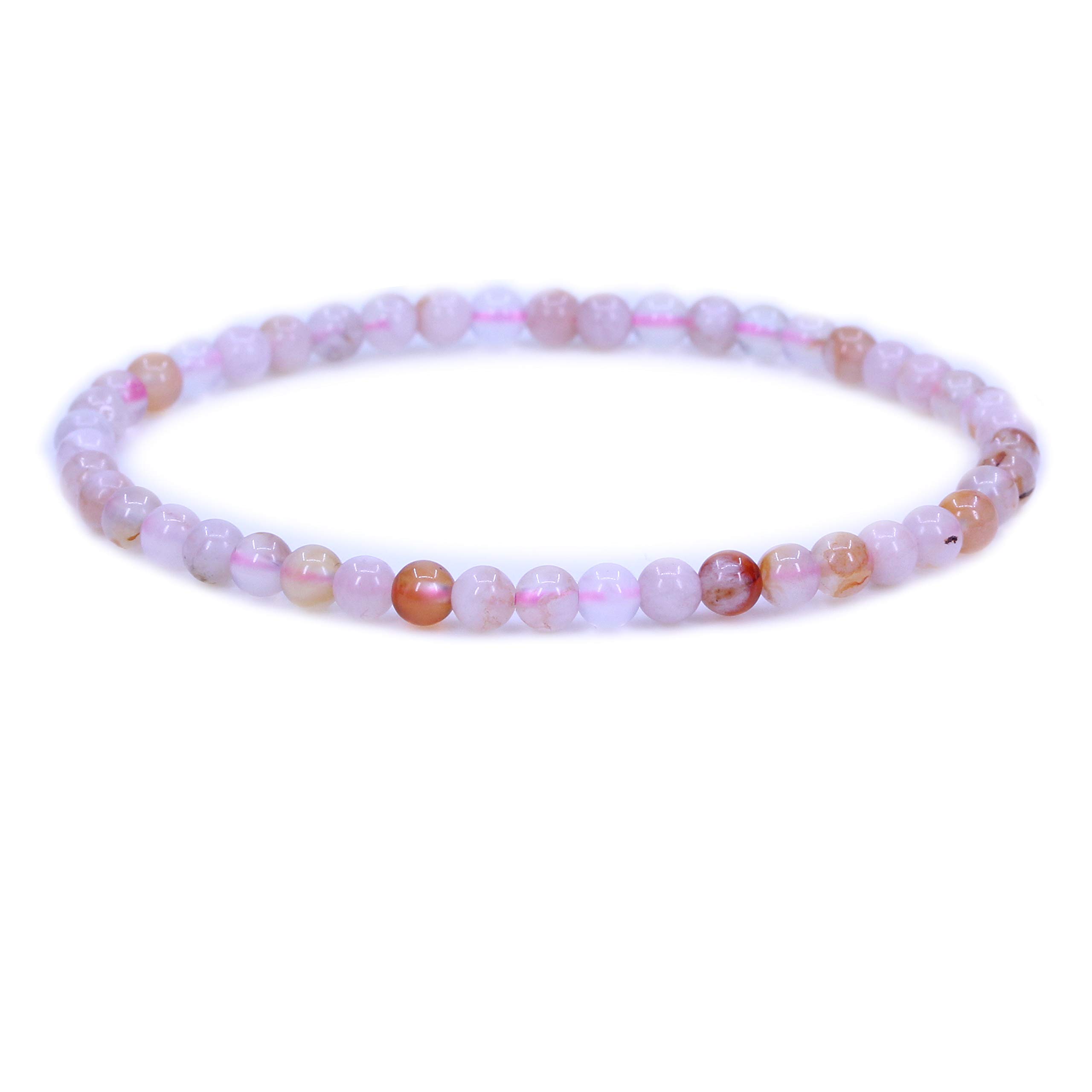 KelenyKeleny Gem Semi Precious Gemstones 4mm Natural Stone Round Beads Crystal Jasper Stretch Bracelet 7.2 Inch Unisex