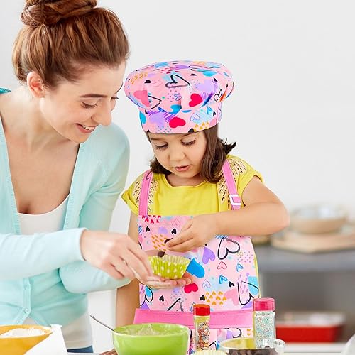 Miniatura 7 de MHJY Juego de delantal para niñas, falda plisada vintage, delantal de cocina ajustable con bolsillos para hornear y cocinar