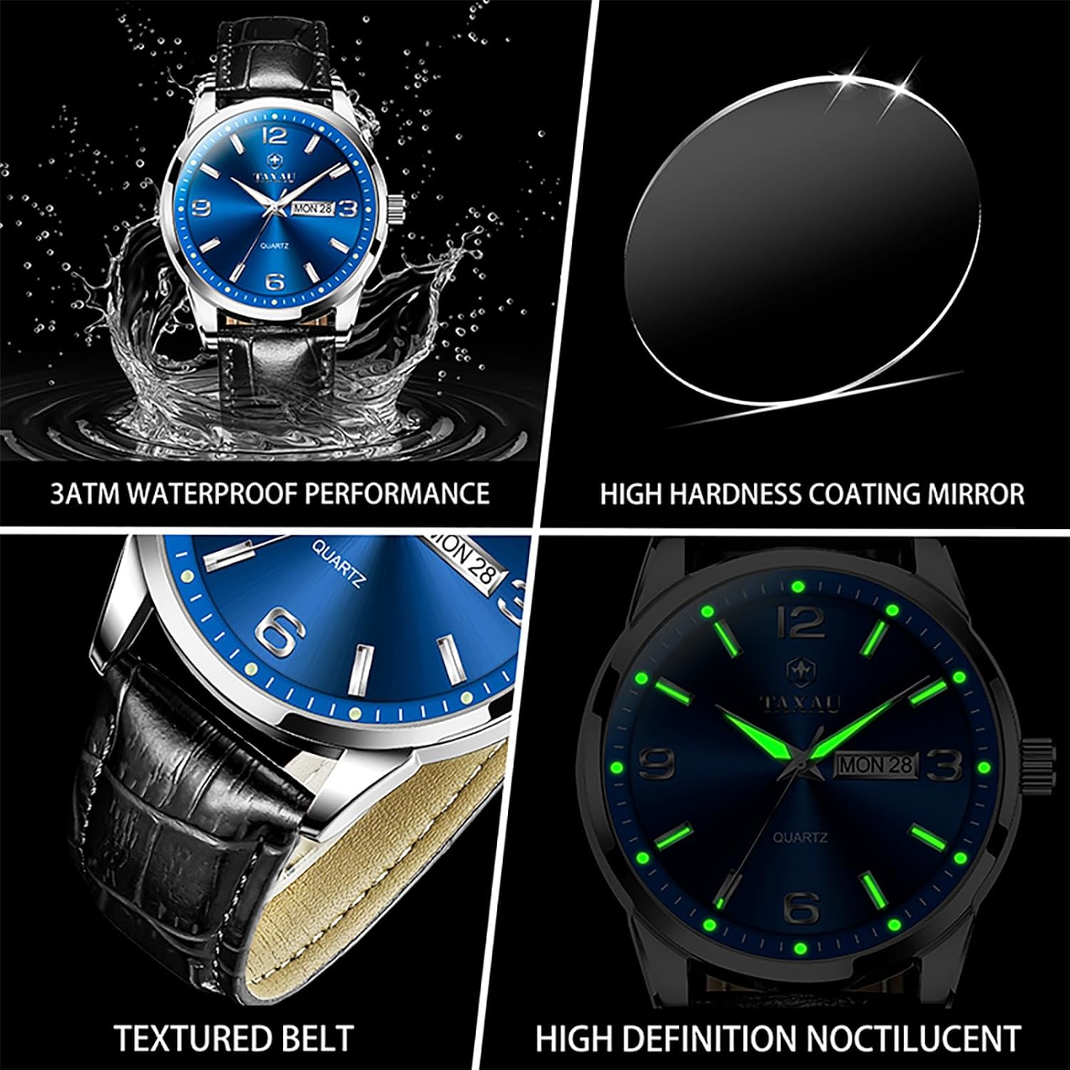 Watches for Men Leather Large Arabic Numerals Mens Watches Waterproof Band with Date Quartz Men's Wrist Watch - Image 6