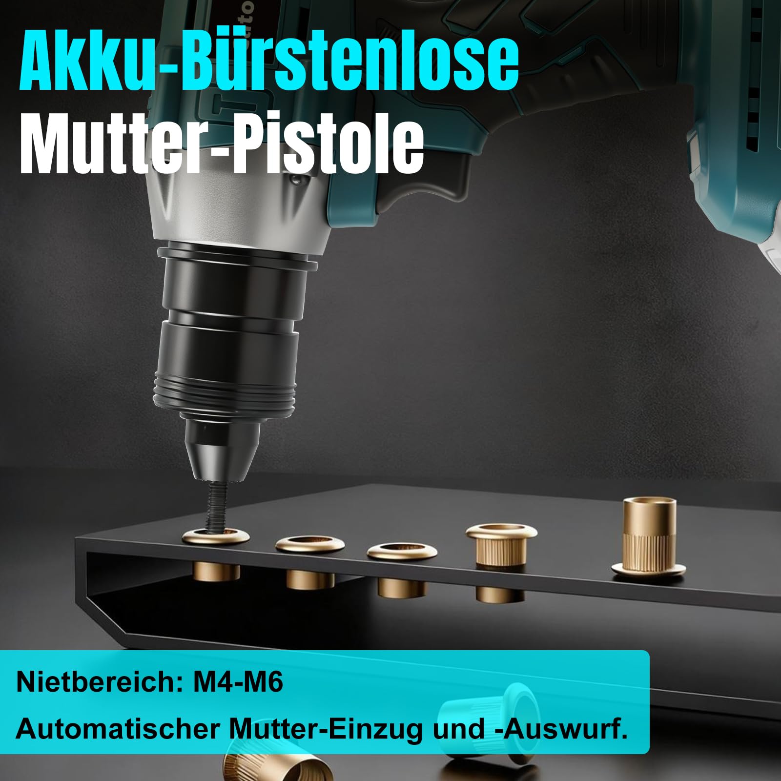 Rivettatrice a batteria compatibile con Makita 18 V, rivettatrice elettrica senza spazzole con tre modalità, per rivetti M4/5/6, cantieri, riparazioni auto e fai da te (senza batteria)