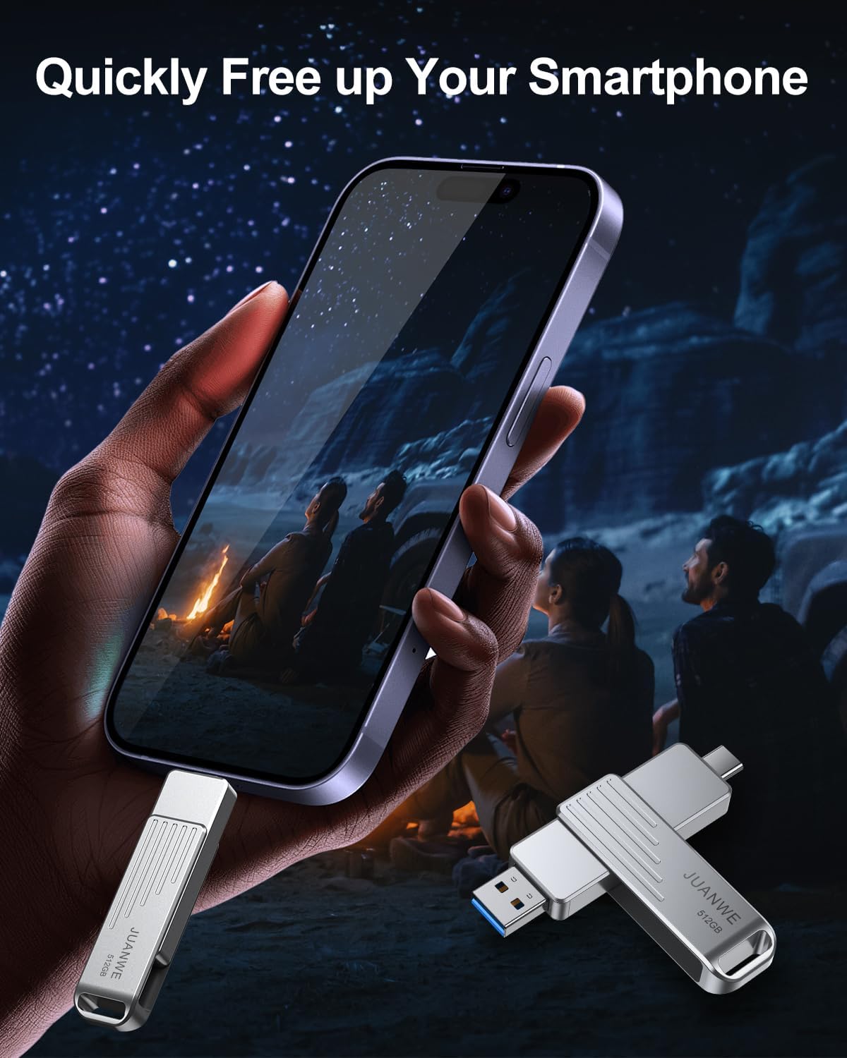 JUANWE 512GB USB C Flash Drive up to 1000MB/s USB Drive with USB C and USB A Swivel Thumb Drive USB 3.2 Gen 2 Jump Drive Compatible with iPhone 15 and Above, Android, Mac, Car Audio, Game Console