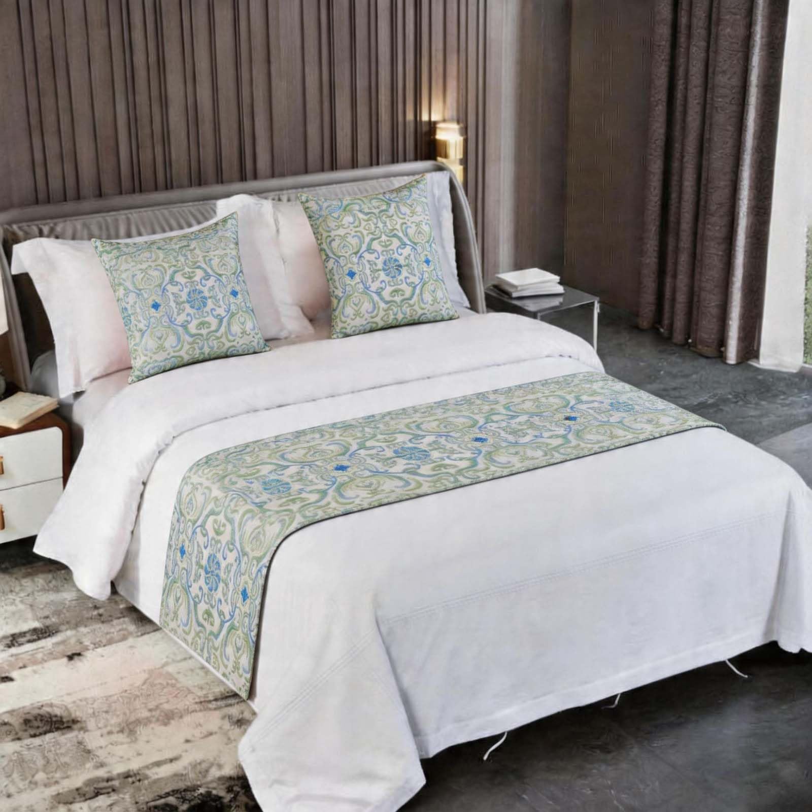 Camino de cama oriental de 40x240 cm en poliéster sólido de doble capa con funda