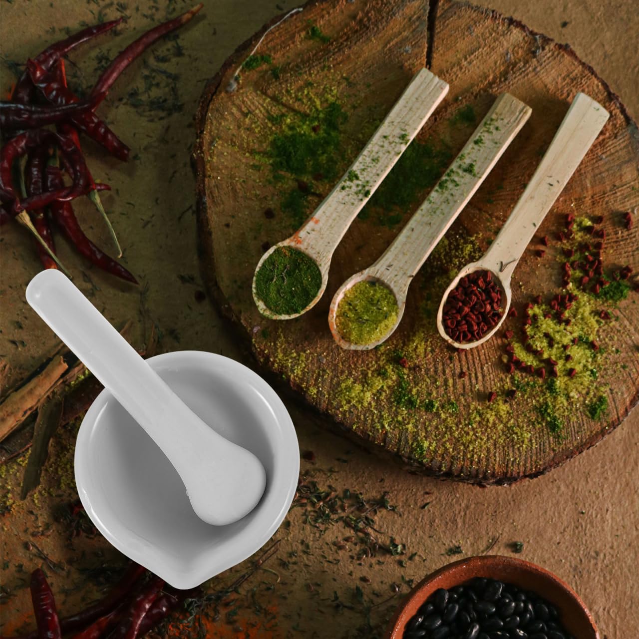 Cabilock Mörser mit Stößel aus Porzellan, Ø 7.5cm Kleiner Tablettenmörser Set für Medikamente, Pillenzerkleinerer und Gewürze, Ergonomische Reibschale für Küche, Labor und Schluckhilfe, Weiß