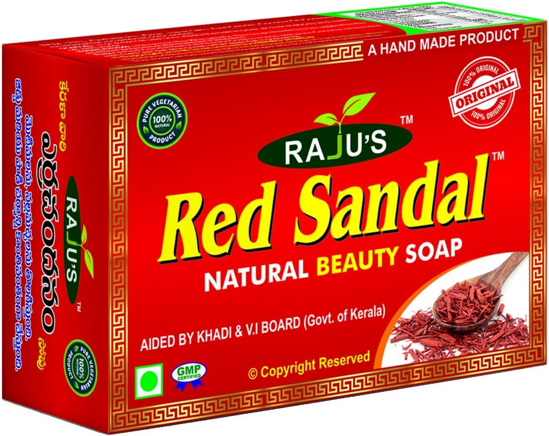 RAJU'S Red Sandal Soap 75 gm (PACK OF 20) Raktha Chandan Soap for Deep Moisturizing and Skin Immunity For Daily Use