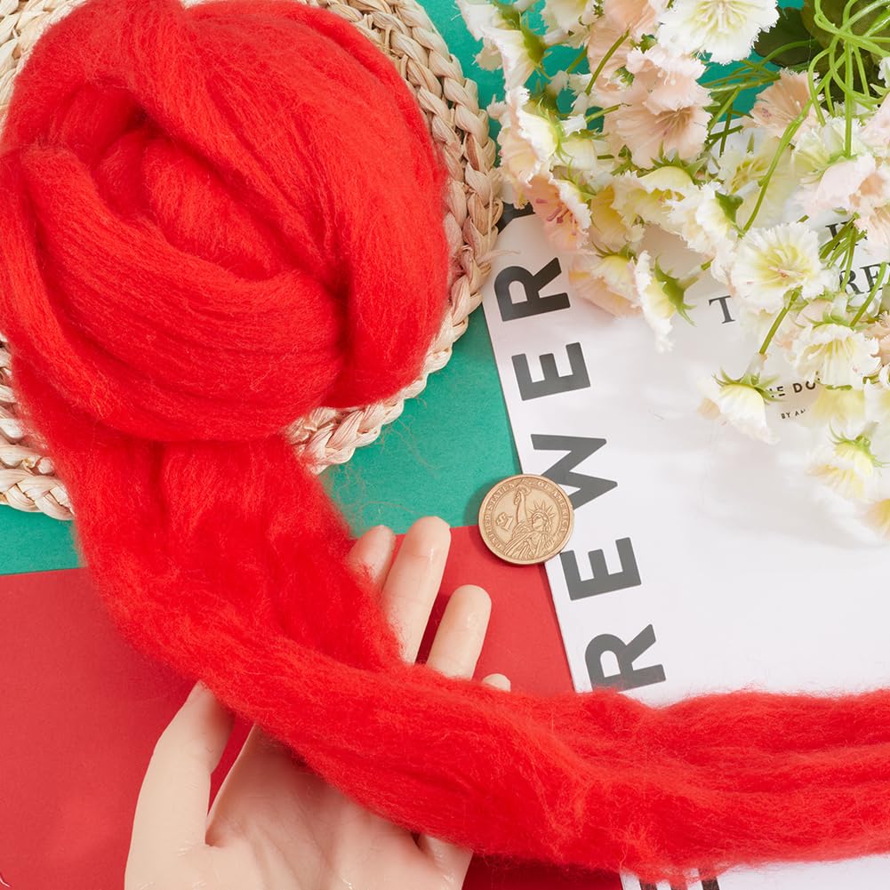 GORGECRAFT 100g Dyed Merino Wool Top Roving Red Felting Yarn Needle Felting Wool Fibre Felt Blend Dreads for Felting Spinning Knitting Weaving Chunky Yarn Blankets Tapestry Christmas DIY Handcrafts - Image 3