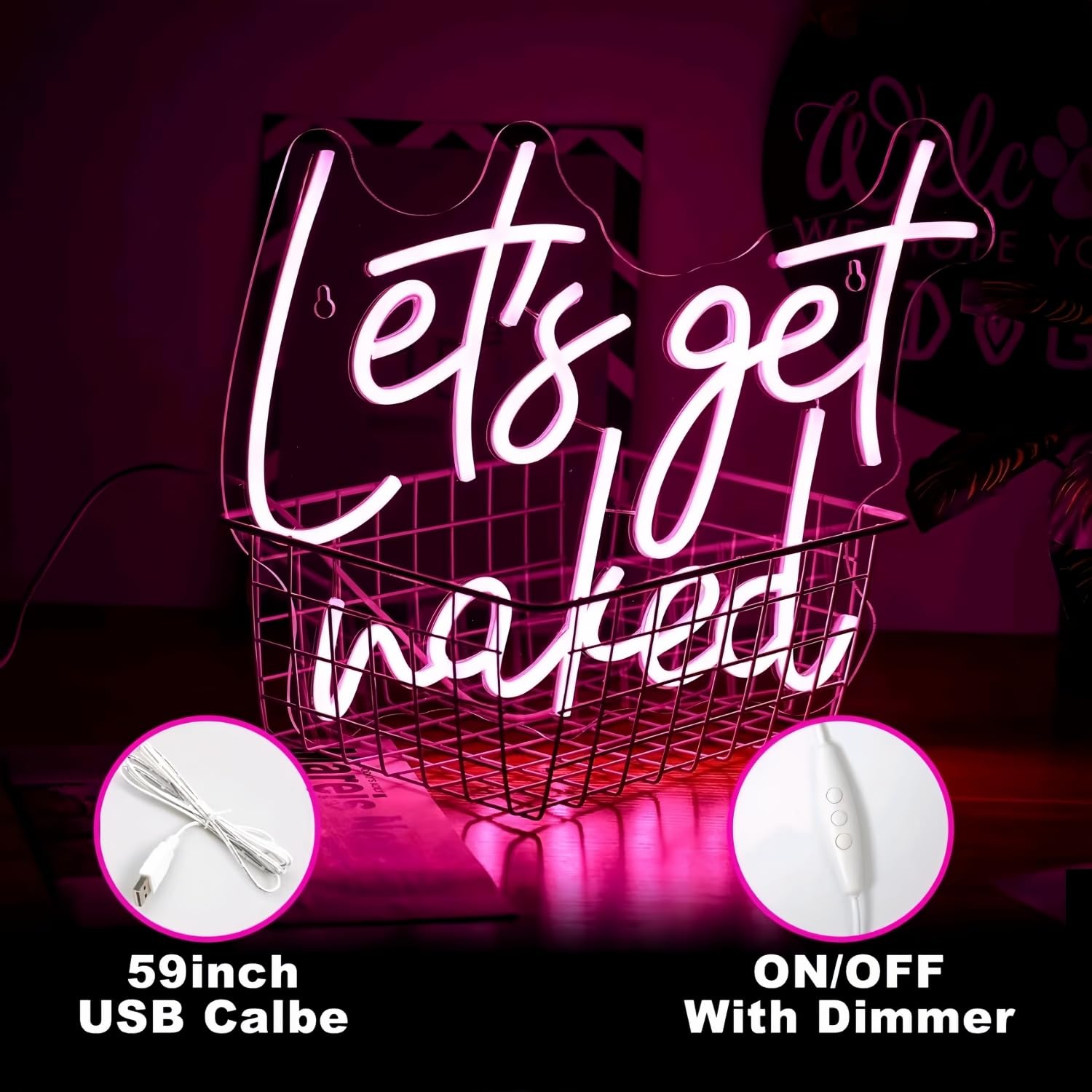 Lets Get Waked Neon Zeichen für Wanddekoration Neon Wandkunst Acryl LED Lichter mit hängender Kette Licht oben für Schlafzimmer Decor Mann Höhle Bar Pub Absolvent Hochzeit 5V USB Powered Dimmable