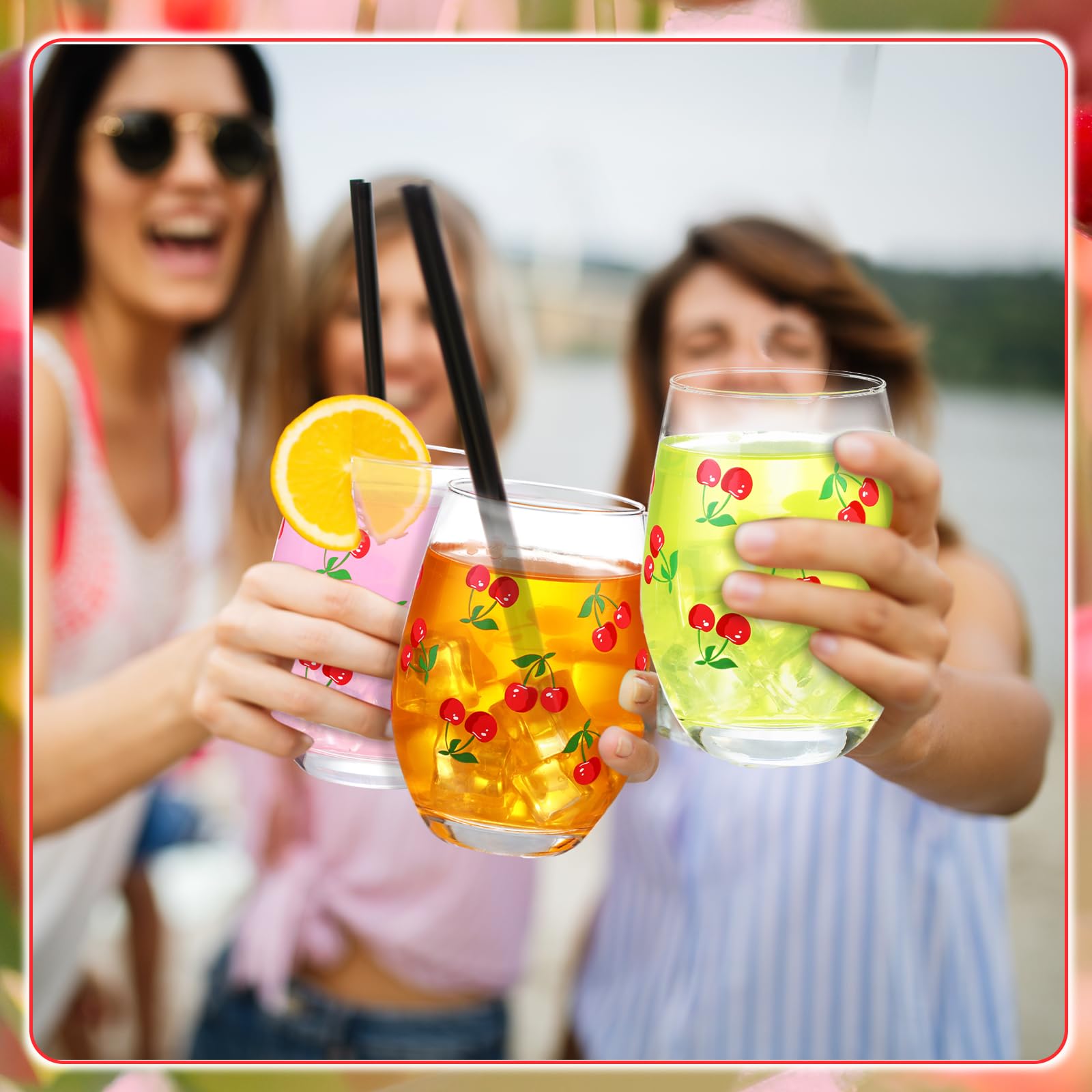 Maxcheck Lemon Stemless Wine Glasses - Set Of 6, 18 Oz, Summer Themed