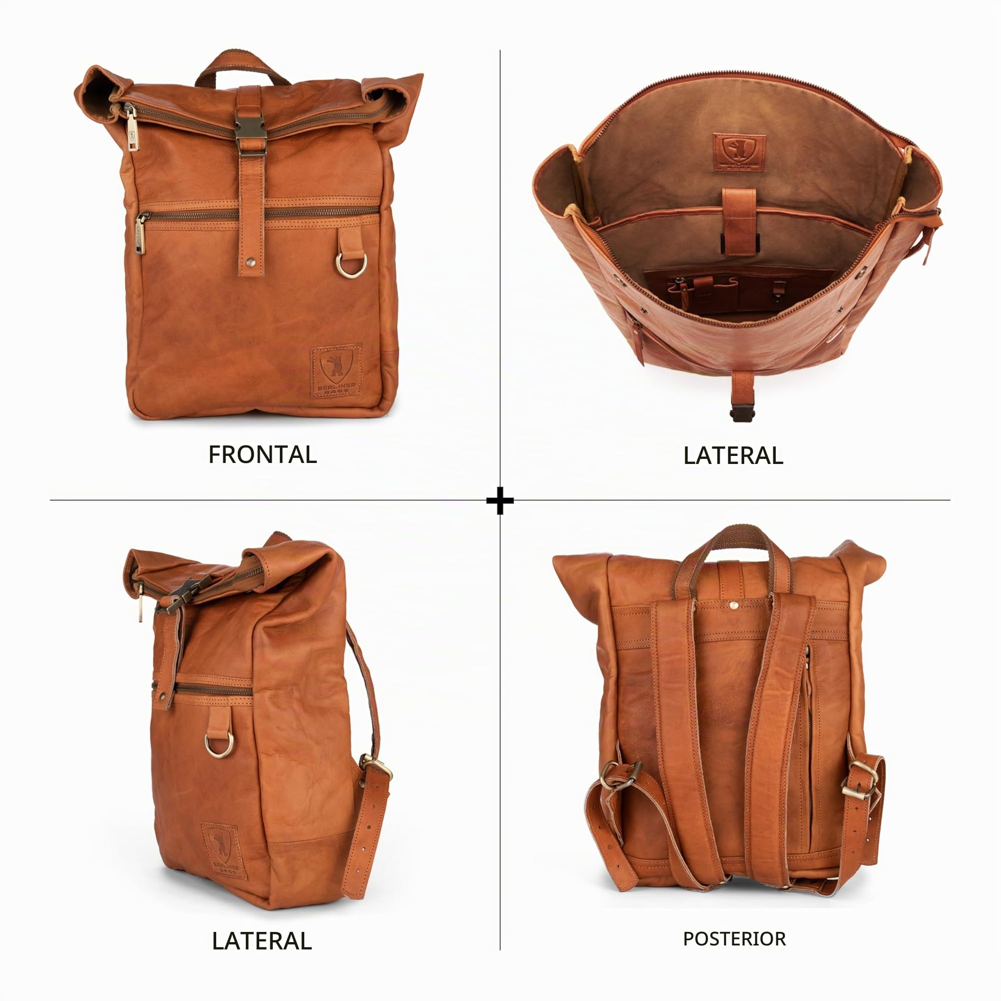 Berliner Bags Utrecht Mochila de Piel Auténtica con Compartimento para Portátil y Diseño para Ciclistas, para Hombre y Mujer