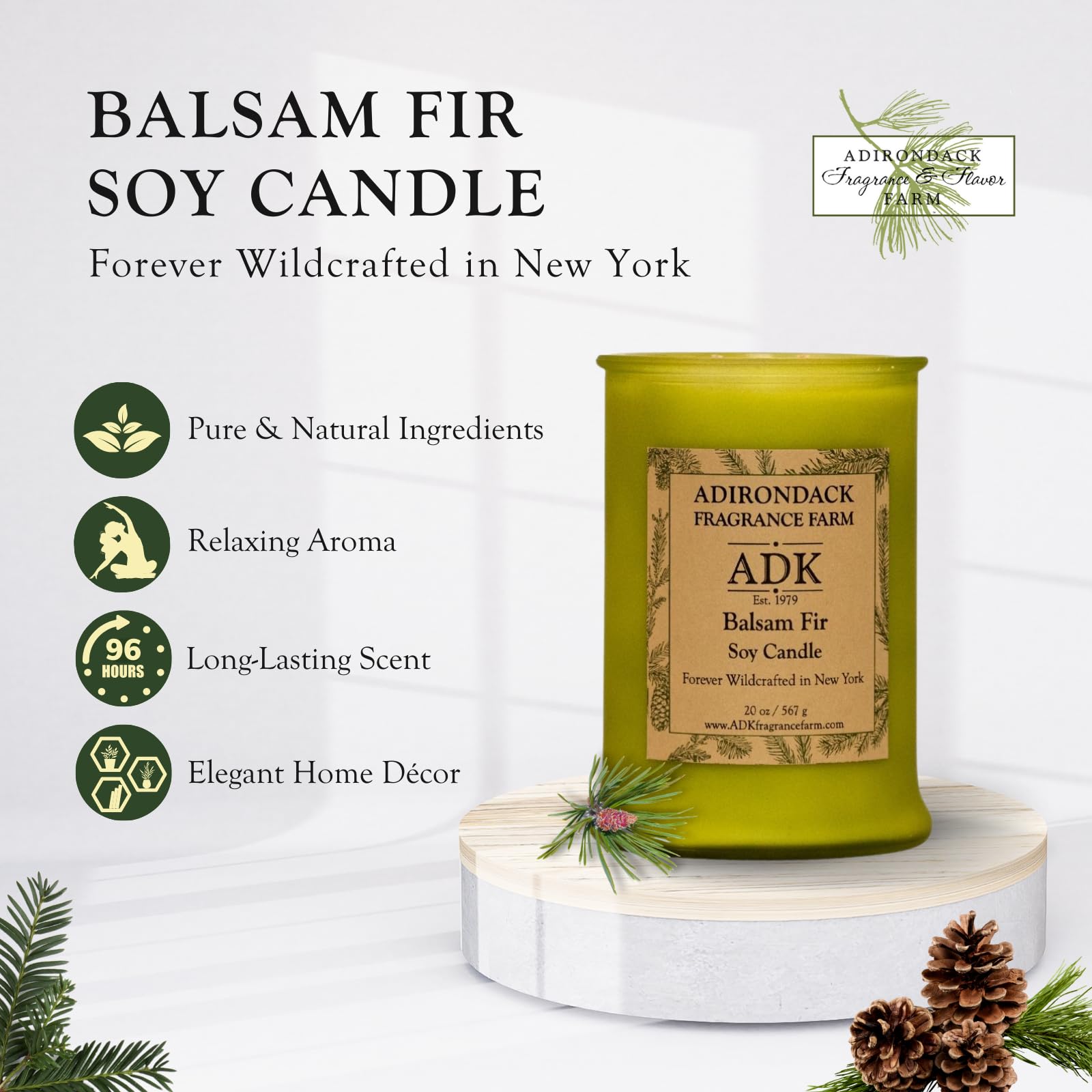 ADK Bougie parfumée baume et sapin – Bougie d'aromathérapie naturelle pour décoration d'intérieur et de cuisine, bougies relaxantes à base de plantes, parfaites pour offrir en cadeau