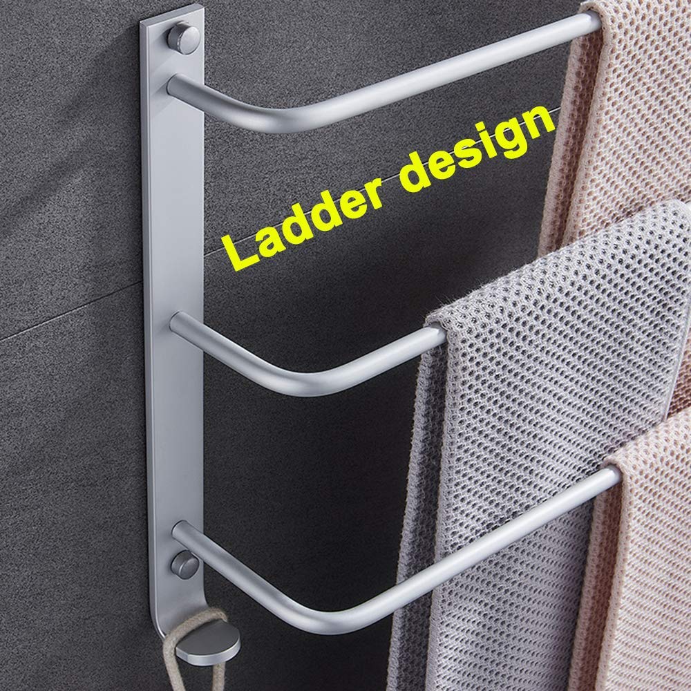 Toallas de Pared, Toallero de Pared de Aluminio de 3 Capas con Gancho, Plateado, 60 cm