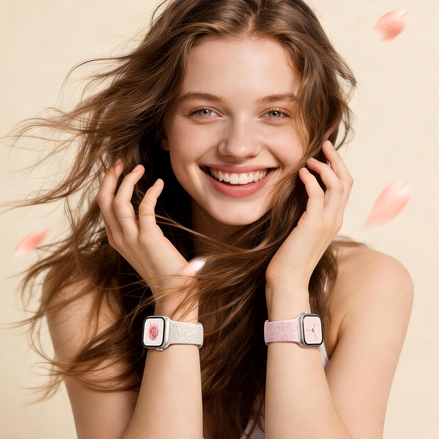 Easuny 8 Pack Bands for Women Compatible with Apple Watch 40mm 41mm 38mm 42mm 44mm 45mm 46mm 49mm iWatch Series 11 10 9 8 7 6 5 4 3 Ultra SE 3 SE 2nd, Soft Silicone Floral Engraved Dressy Wrist Straps