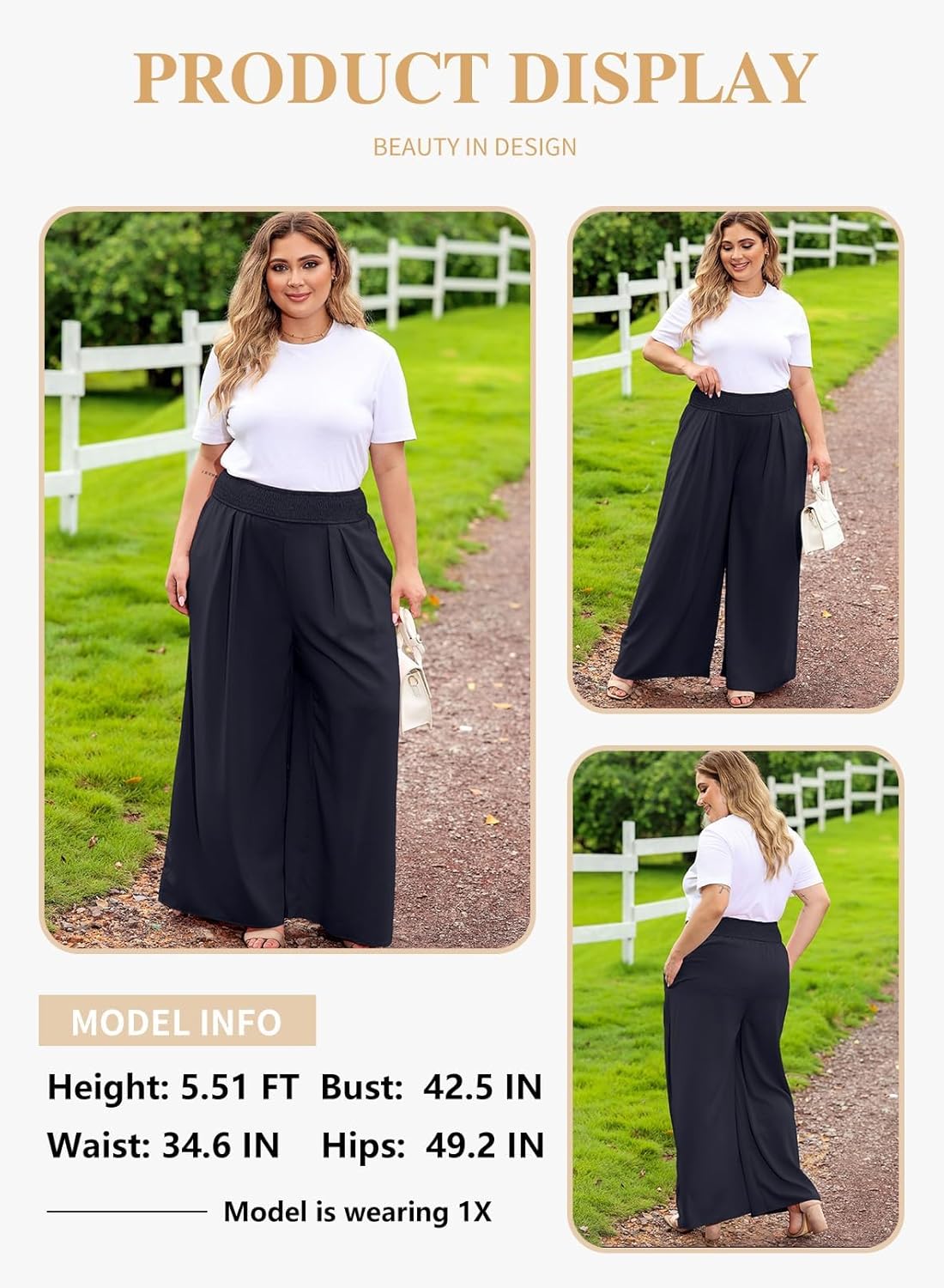 Eytino Women Plus Size Wide Leg Pants Casual Loose Smocked High Waisted Lounge Pajama Palazzo Pants(1X-5X) - Image 3