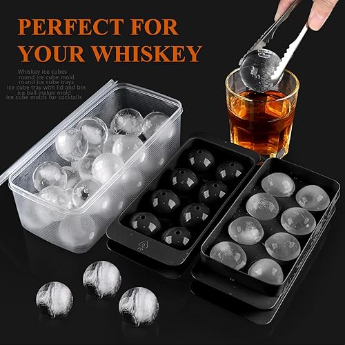 Miniatura 7 de Molde para cubitos de hielo para whisky, 2 bandejas de 8 cubos de hielo de 1.8 pulgadas, bandeja circular para cubitos de hielo con tapa y