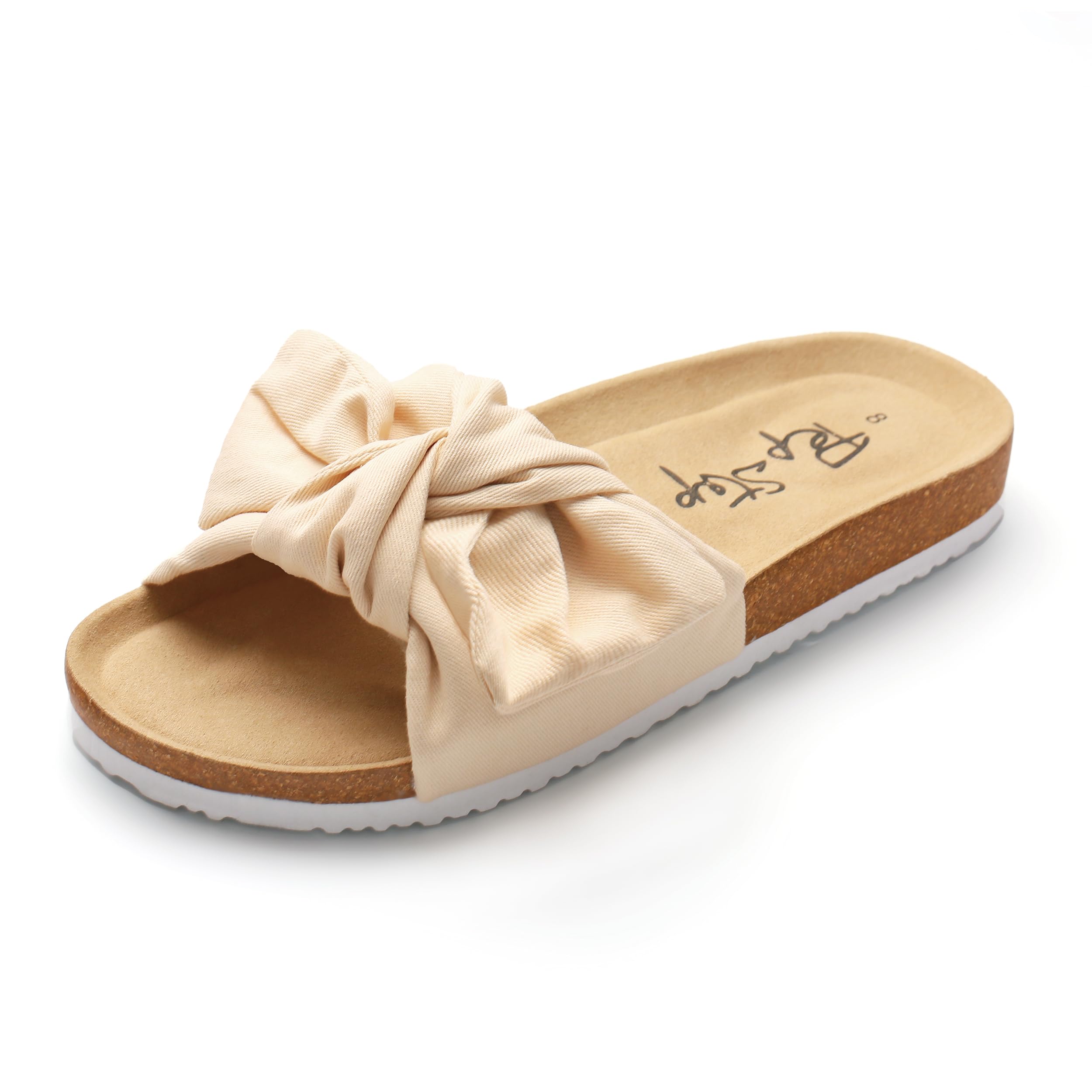 PepStep Slide Sandals for Women or Ladies Dressy Summer Casual, Cute Bow Tie Knot On Top Strap, Comfy Slip On Cork Foot Bed