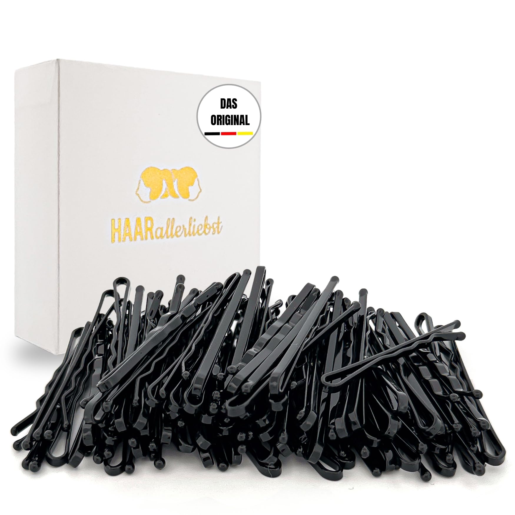 HAARallerliebst® 100 Bobby Pins Black, 5 cm Hair Clips for Women, Extra Strong & Durable, Sustainable Gift Box