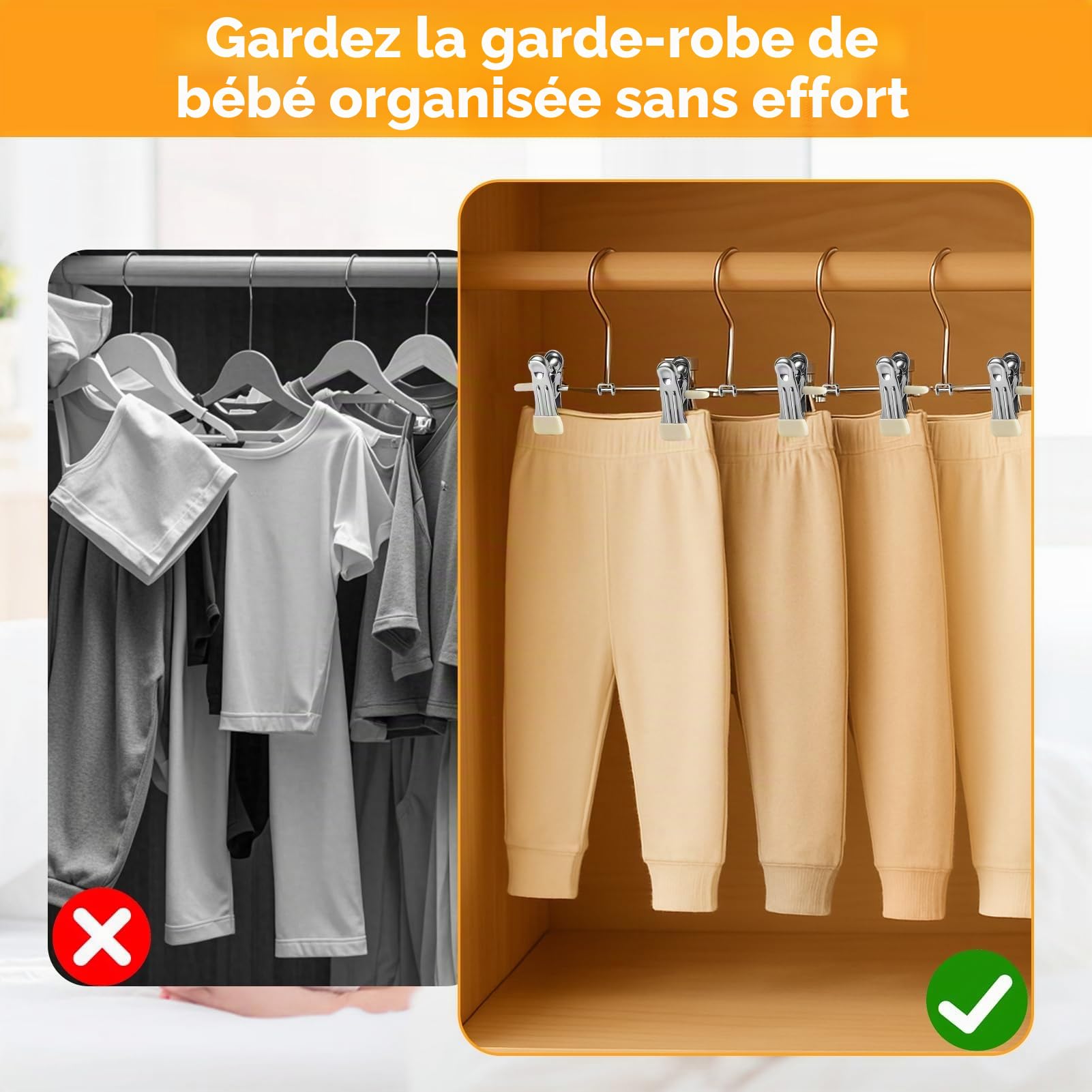 WJWSKI Cintre Enfant, Lot de 20 Cintres Pantalon pour Enfants avec Clips, Cintre Bebe Qui économisent de l'espace，17cm Cintres Bébé 17cm Convient pour Pantalons, vêtements, Chaussettes, Jupes Courtes