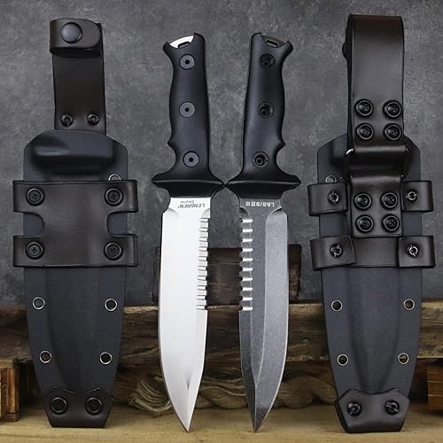 Miniatura 9 de LENGREN Cuchillo táctico de 11.5 pulgadas de jungla primitiva hoja fija, diente dorsal afilado y cuchillo de supervivencia de campamento, mango de