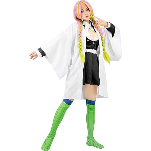 C-ZOFEK Women's Anime Cosplay Costume White Kimono Black Suit Outfit with Socks