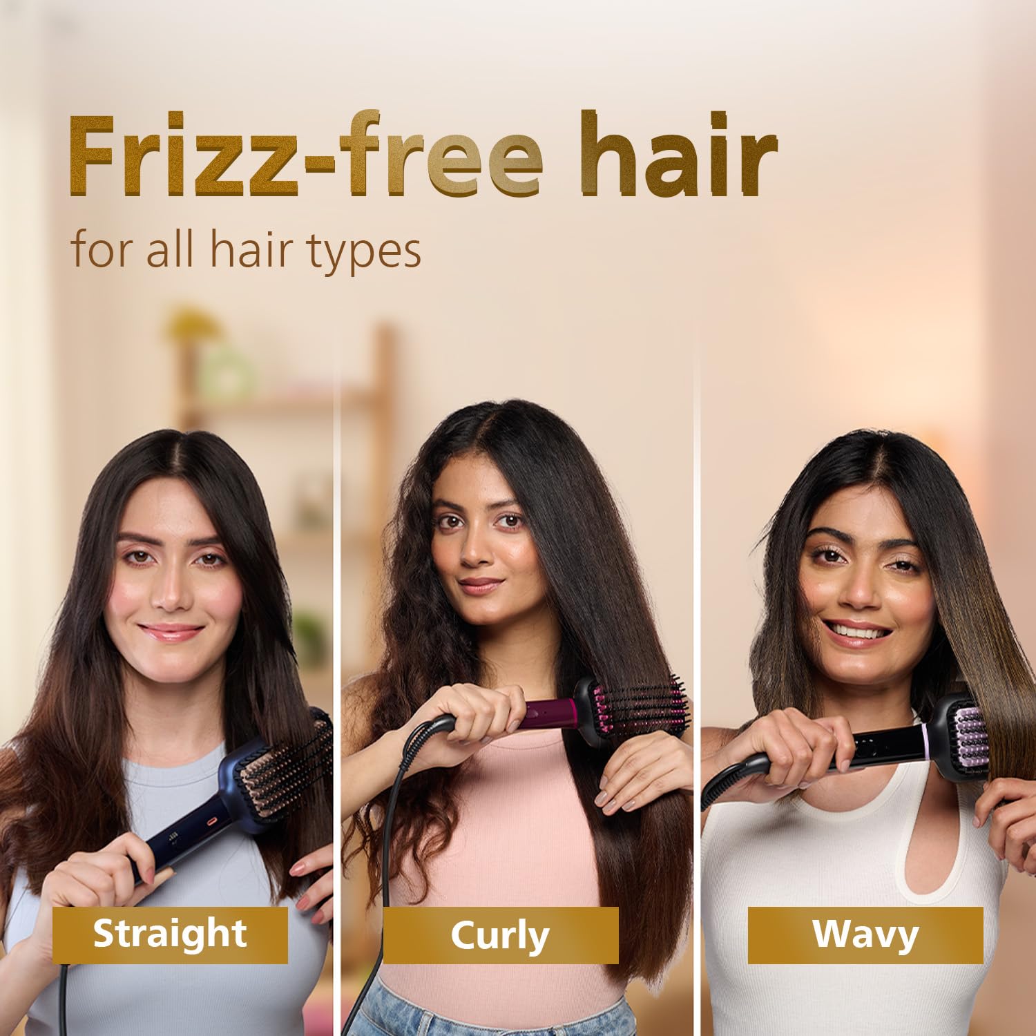Philips Hair Straightener Brush - 5X Better Frizz Free Hair In 5min I Style with 2X More Volume | Shiny and Smooth Hair I No Scalp Burns | ThermoProtect Technology I Keratin Bristles I 2 Temperature settings | BHH880/10 8 71IWChfoltL. SL1500