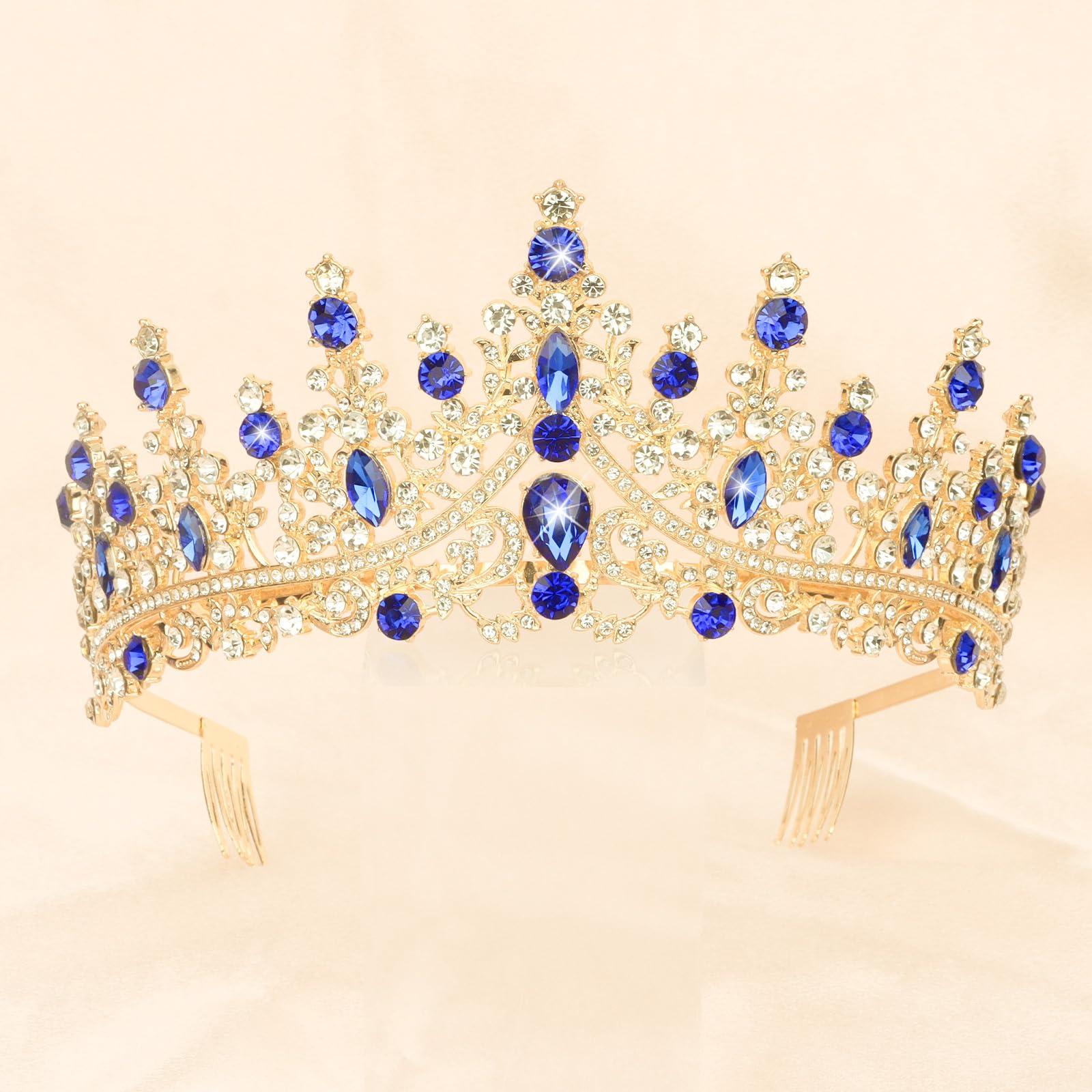 Amazon.com: CURASA Blue Tiaras for Women Royal Blue Princess  display picture 1
