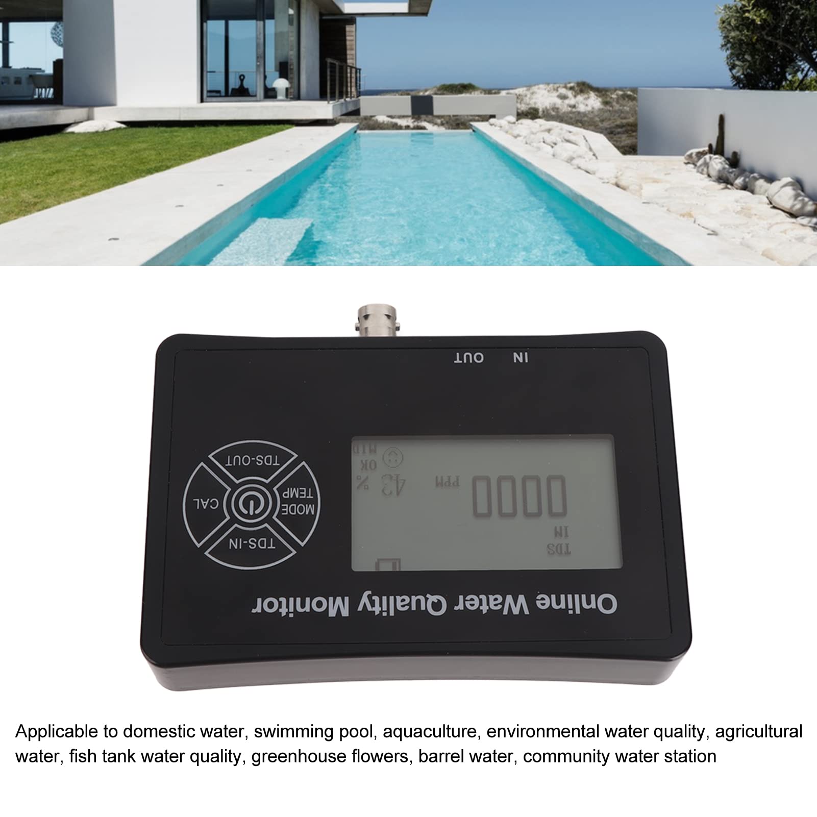 Testeur de température et d'humidité TDS EC PH, Moniteur de qualité de l'eau Mural précis avec Grand écran pour Eau Domestique, Piscine, aquaculture, électrode en Verre en Alliage