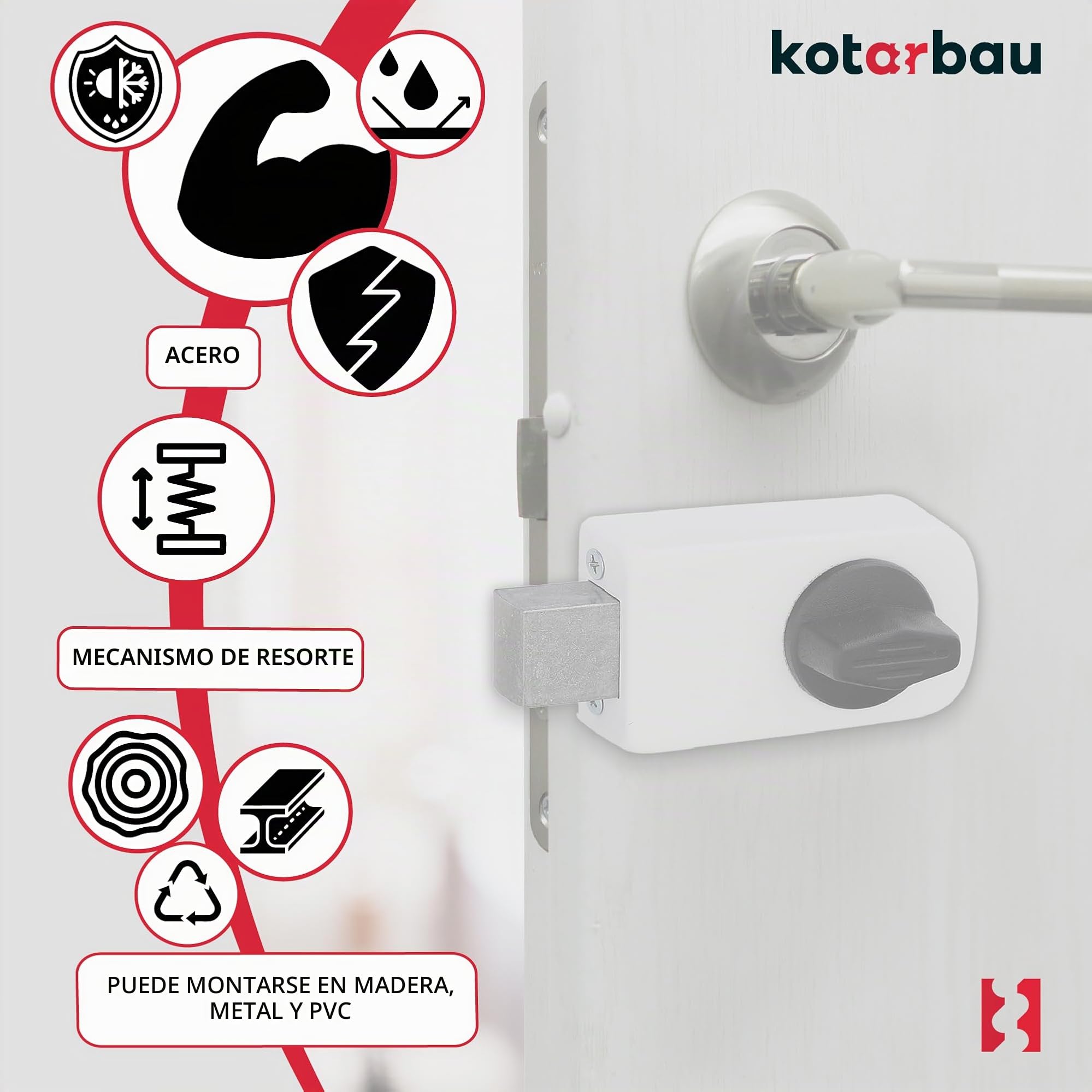 KOTARBAU® Cerradura adicional de 50/60 mm, 3 colores, con cilindro de cierre, diferentes cierres, cerradura para puerta, cerradura para puerta, cerradura de caja (blanco), 50/60 mm