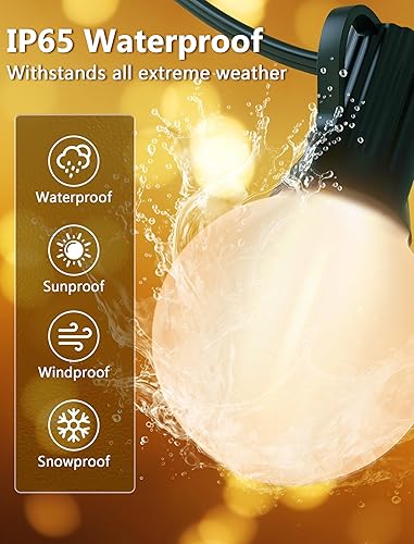 Miniatura 17 de Guirnalda de luces LED G40 de 25 pies para exteriores, tira de luces con 27 bombillas Edison inastillables (2 de repuesto), luces colgantes