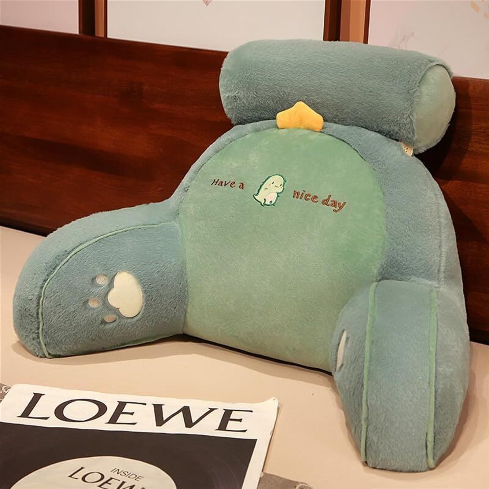 Uoxhfdh Green Bed Rest Lumbar Support Cushion Breathable Seat Relax Pillow With Arm(,75 * 50Cm)