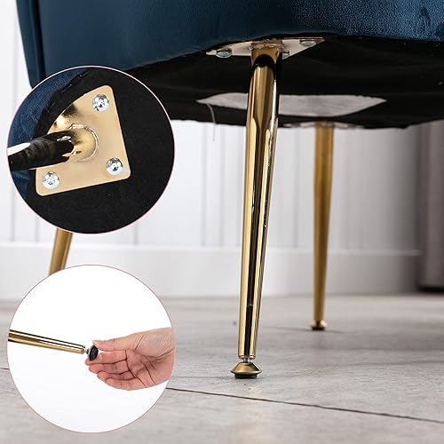 Miniatura 52 de Juego de 2 sillas decorativas de terciopelo, cómodas sillas de sala de estar, sin brazos, sofá individual lateral de mediados de siglo con patas