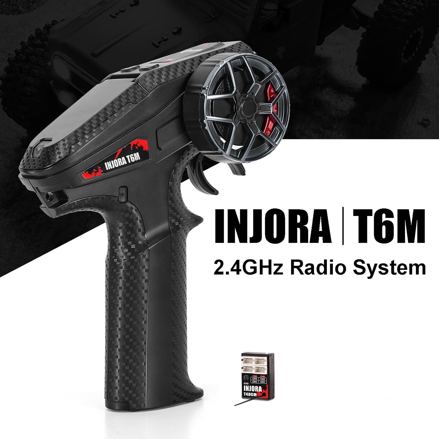 INJORA T6M 2.4GHz Micro Transmitter with Compact Receiver T4DCM for 1/30 1/24 1/18 RC Car