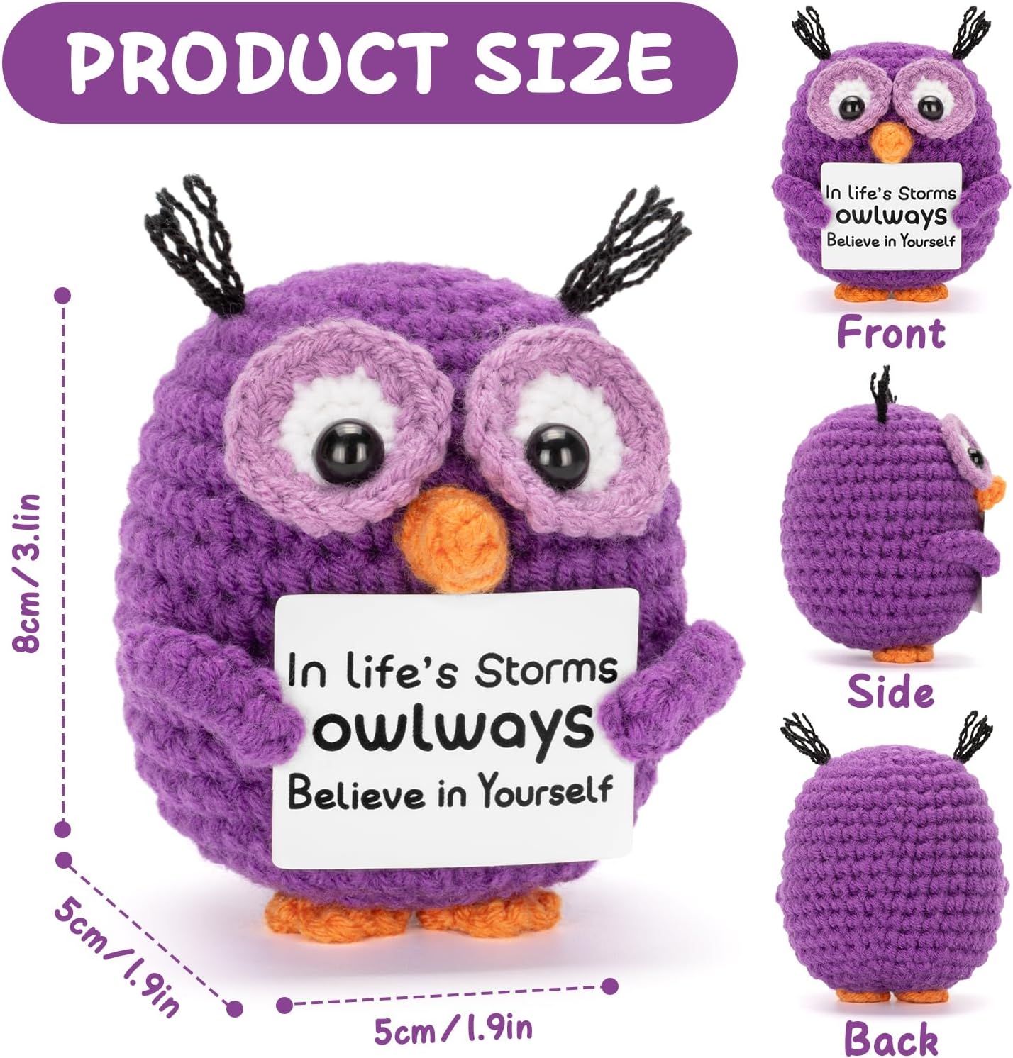 Positive Crochet Animals Handmade Owl with Encouragement Card Crochet Owl Gifts for Women Room Office Car Decor - Image 2