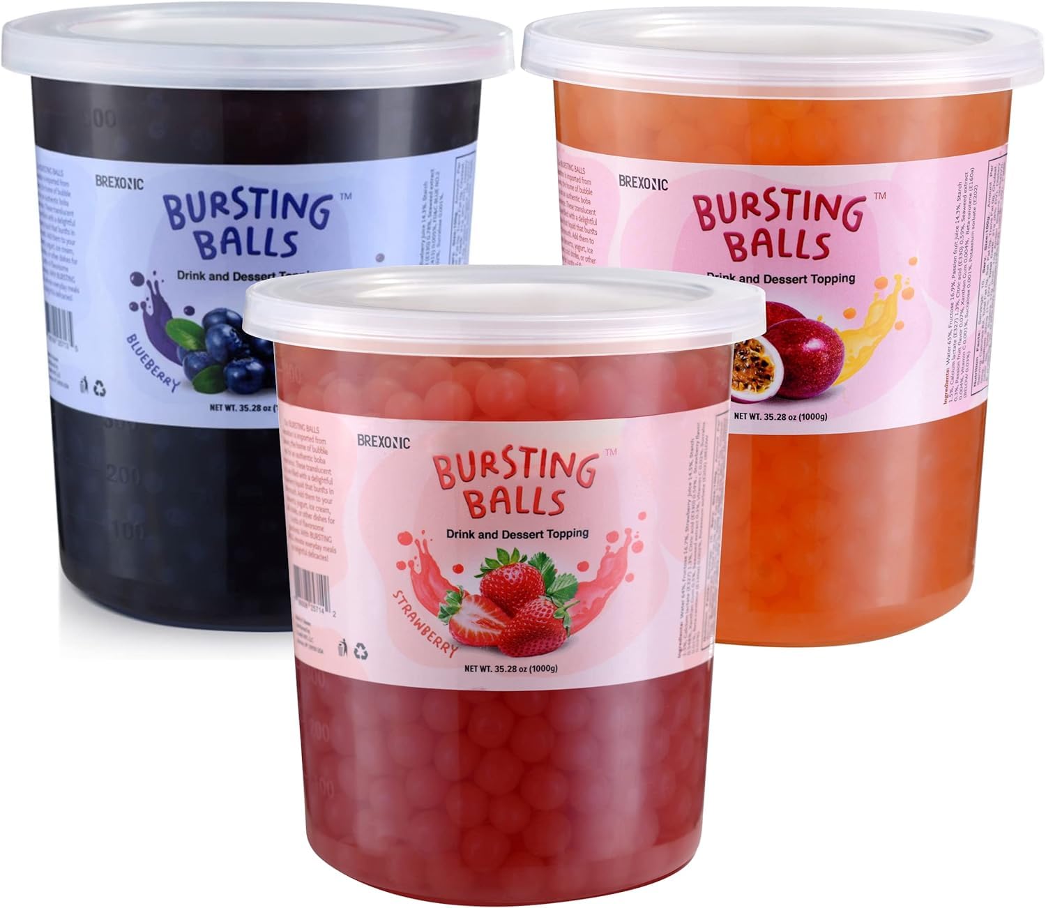 Strawberry, Passion Fruit, Blueberry