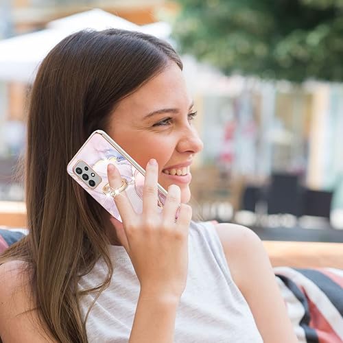 Miniatura 10 de Dinglijia Funda para Samsung Galaxy A32 4G, TPU suave + IMD, patrón de mármol, anillo brillante, soporte para niñas y mujeres, funda protectora de