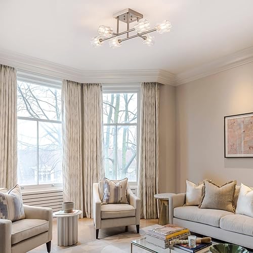 Miniatura 6 de Lámpara de techo industrial semiempotrada de 24 pulgadas, 6 luces, lámpara Sputnik, lámpara de techo retro negro mate, iluminación moderna de granja