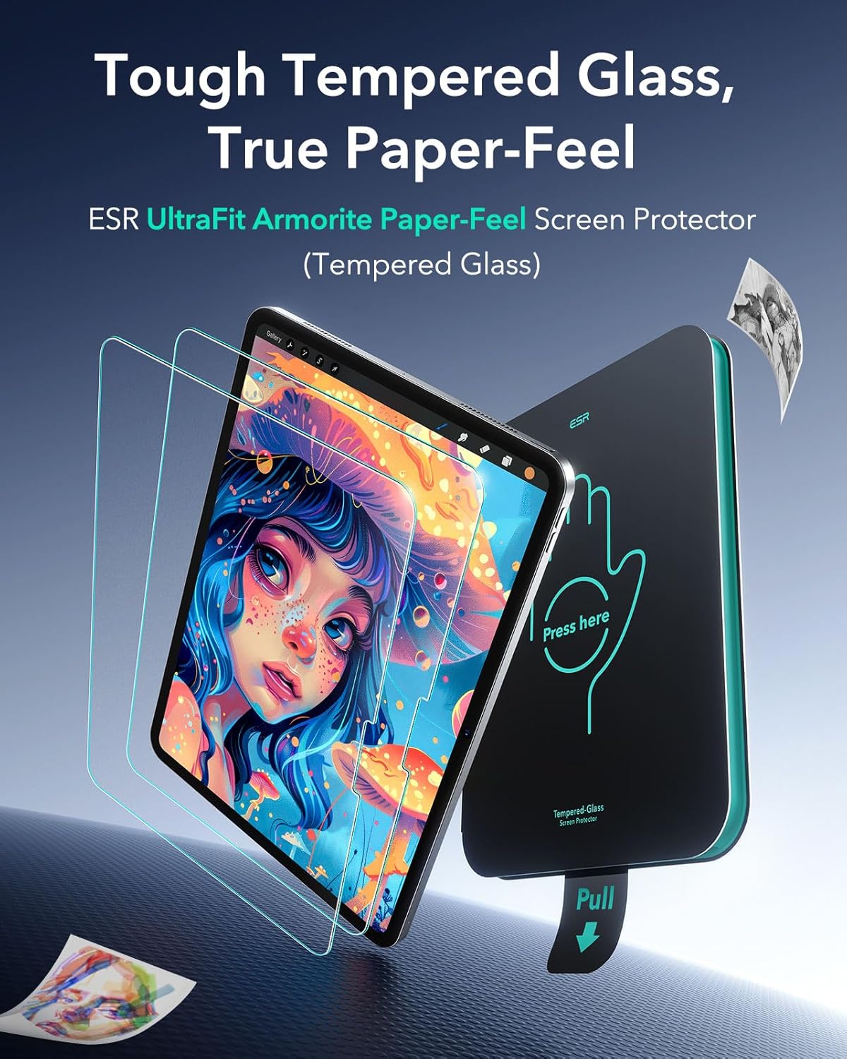 ESR 2 Pack Armorite Paper-Feel Screen Protectors for iPad Pro 13 Inch (M5/M4) 2025/2024, Military Grade Protection, 9H Matte Tempered Glass Film with Ultra Fit Tray, Write Like on Paper, Anti-Glare - Image 3