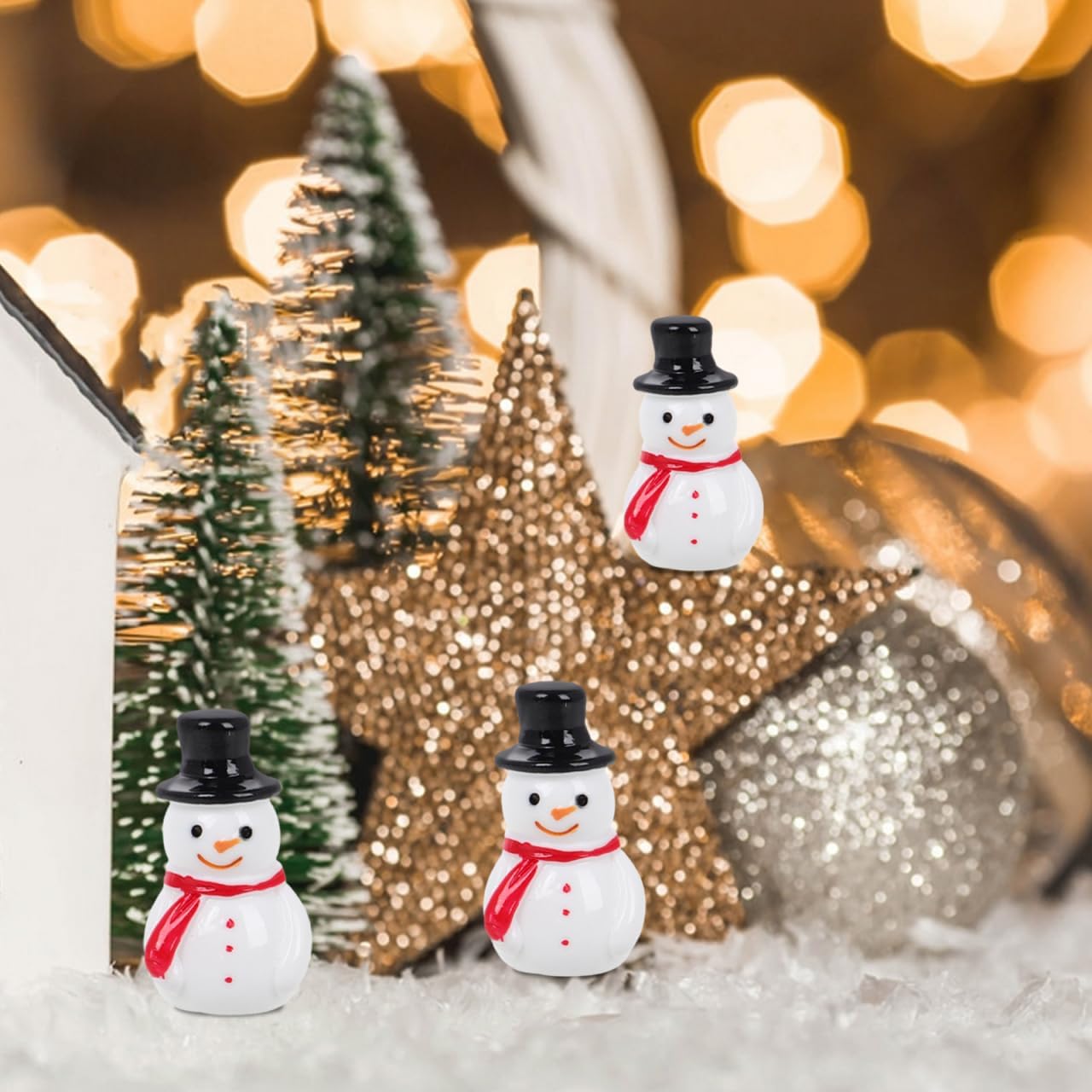 Kisangel Mini Snowman 30 Pcs Resin Christmas Mini Figurines Tiny Snowman Ornaments for DIY Fairy Garden Micro Landscape Holiday Decor Black
