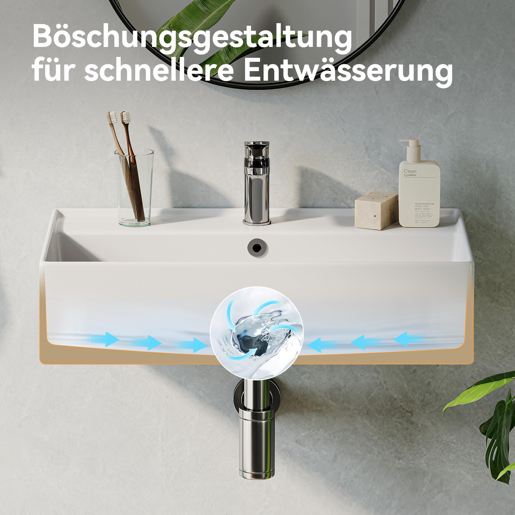 HOROW Lavabo con diseño de borde fino, rectangular, lavabo colgante o lavabo, con orificio para grifo, lavabo de pared para invitados, ideal para baño y lavandería