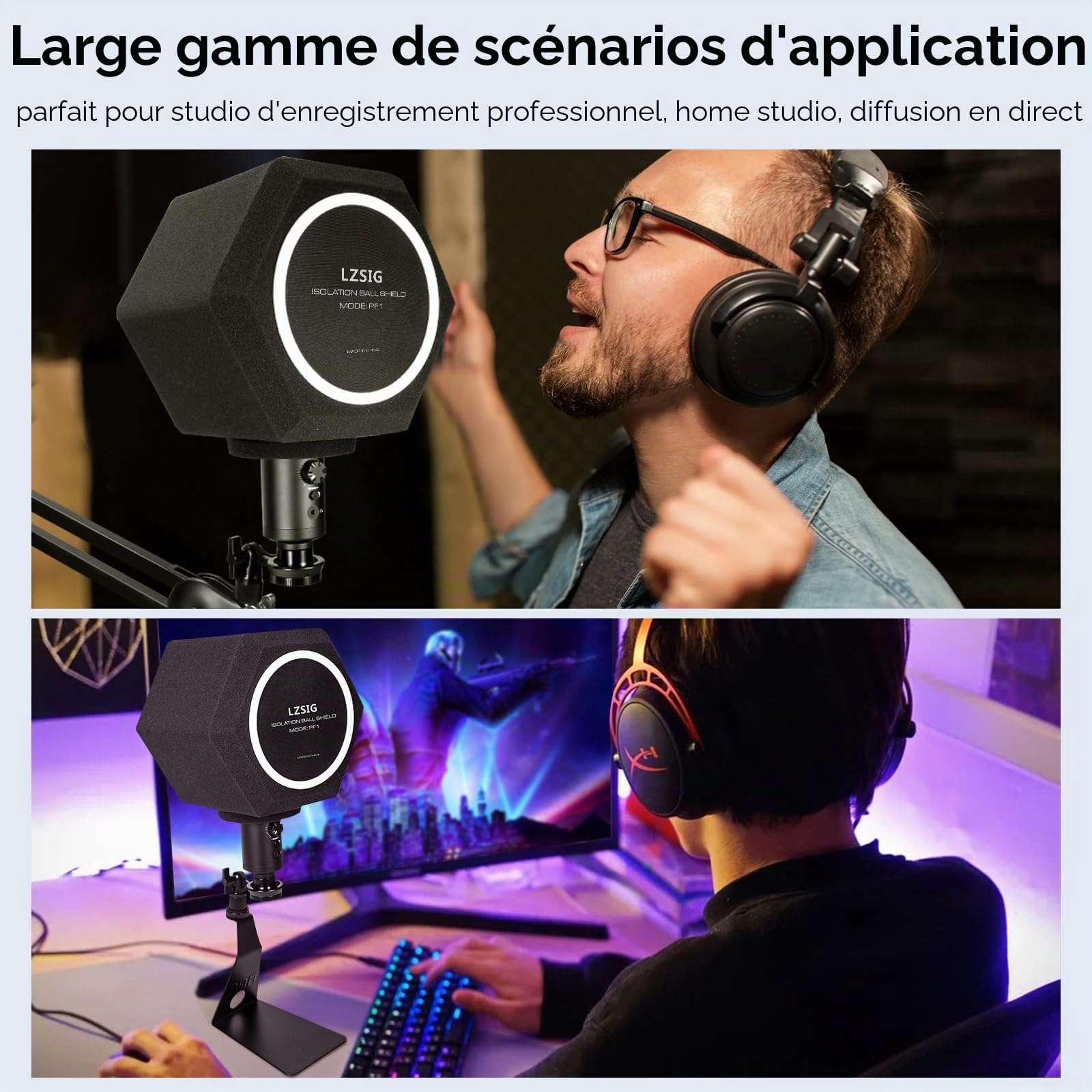 LZSIG Boule d'isolation professionnelle pour microphone avec filtre anti-pop à 2 couches pour micro, filtre de réflexion pour les studios d'enregistrement, mousse haute densité pour une excellente