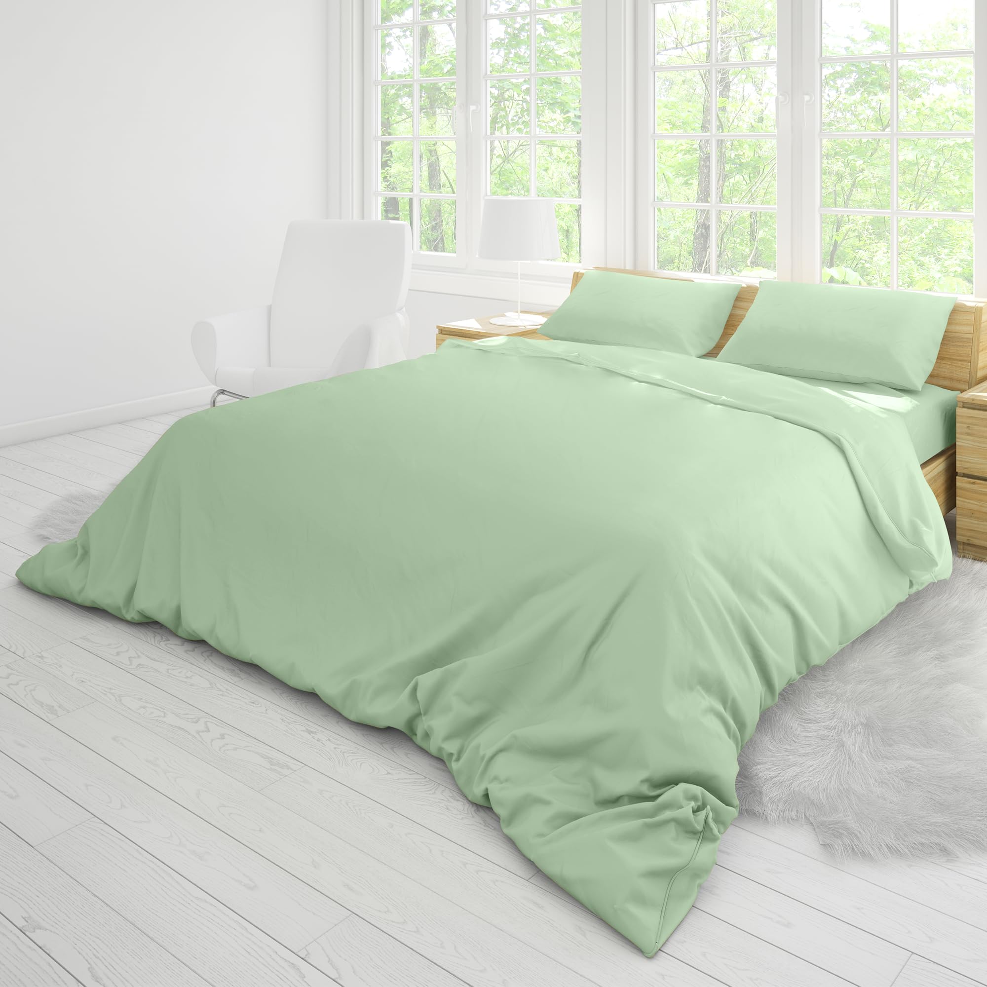 Hotel Linen Klub Double Duvet Cover 3PC Set - 350TC 100% Long Staple Cotton Sateen -Luxury Quality, Easy Button Closure, Size: 200x200cm + 2PC Pillow Sham 50 x 75+ 5cm, Sage Green