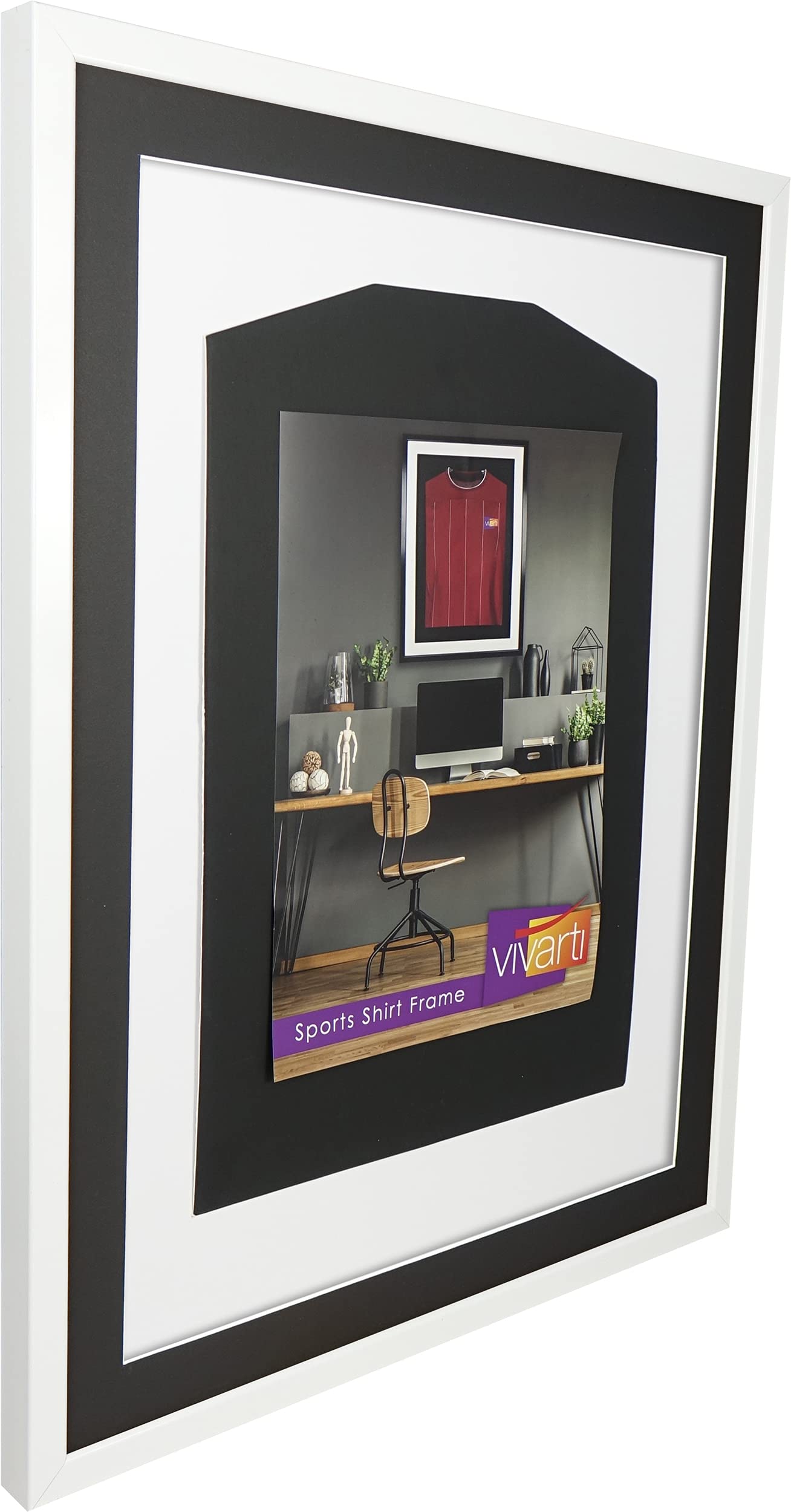 Vivarti Bilderrahmen für Erwachsene, 3D-Sport-Shirt, 60 x 80 cm, glänzender weißer Rahmen, schwarzes Passepartout, weiße Rückwand