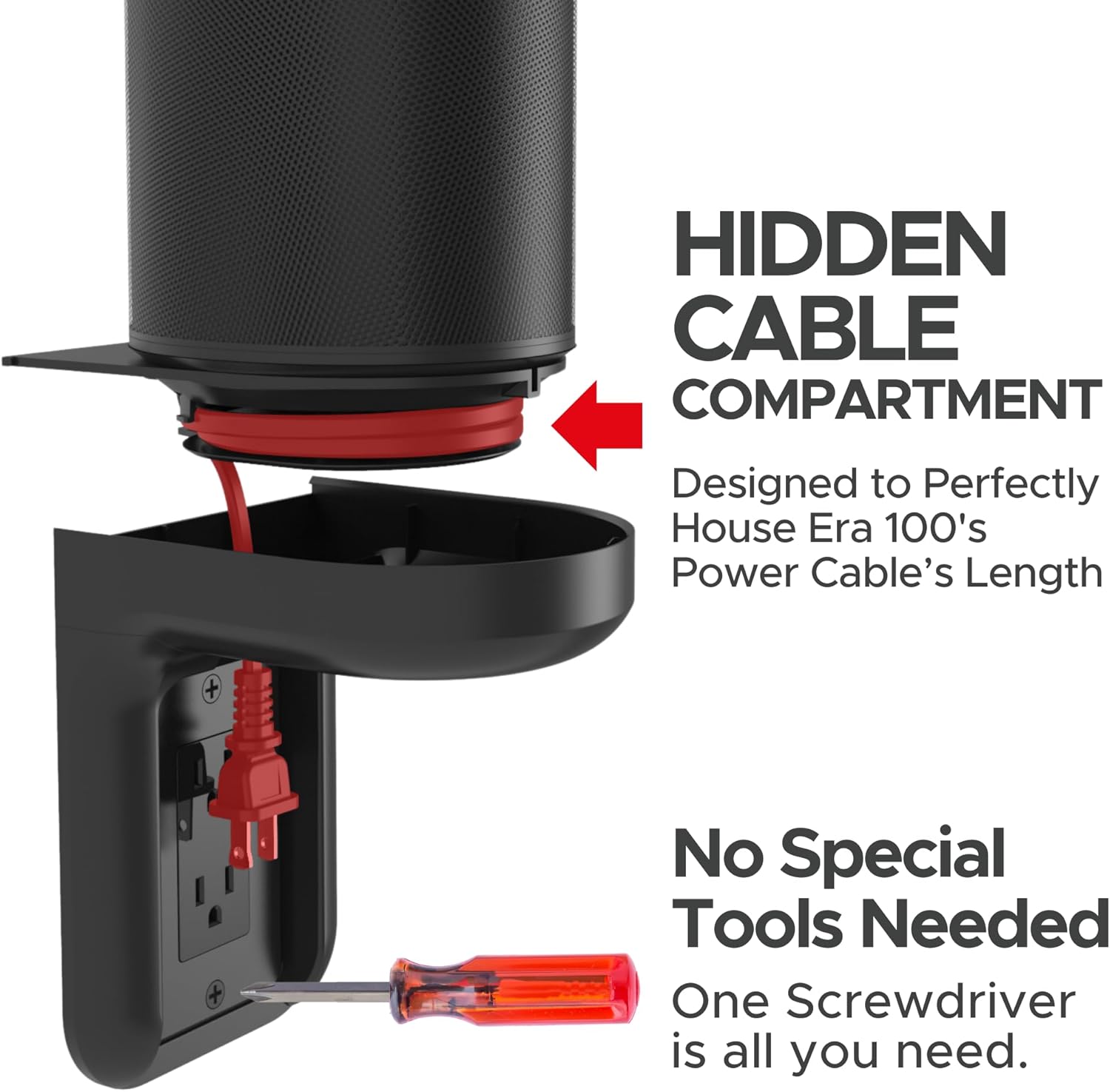 Sound Bass ERA100 Shelf Wall Outlet AC, Black, Home, Compatible with Sonos ERA 100, Plug Mount Organizer, Bathroom, Kitchen, Bedrooms, Cord Management, Easy Installation, Mounting Kit Included - Image 3