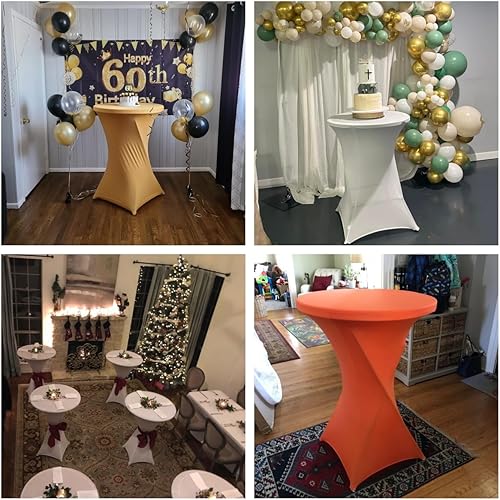 Miniatura 5 de Mantel Highboy de elastano elástico redondo de 30 pulgadas y 32 pulgadas para mesa de cóctel, esquinas cuadradas (30-32 pulgadas de diámetro x 43